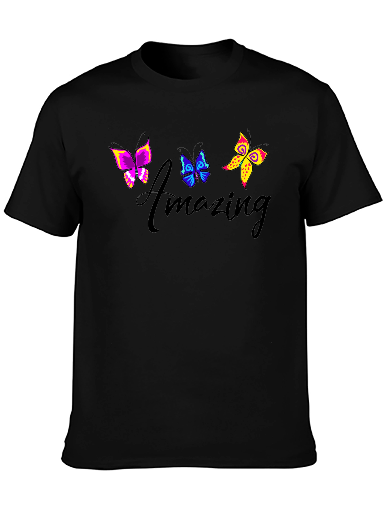 Black Amazing Butterfly Graphic Black T-Shirt view 3