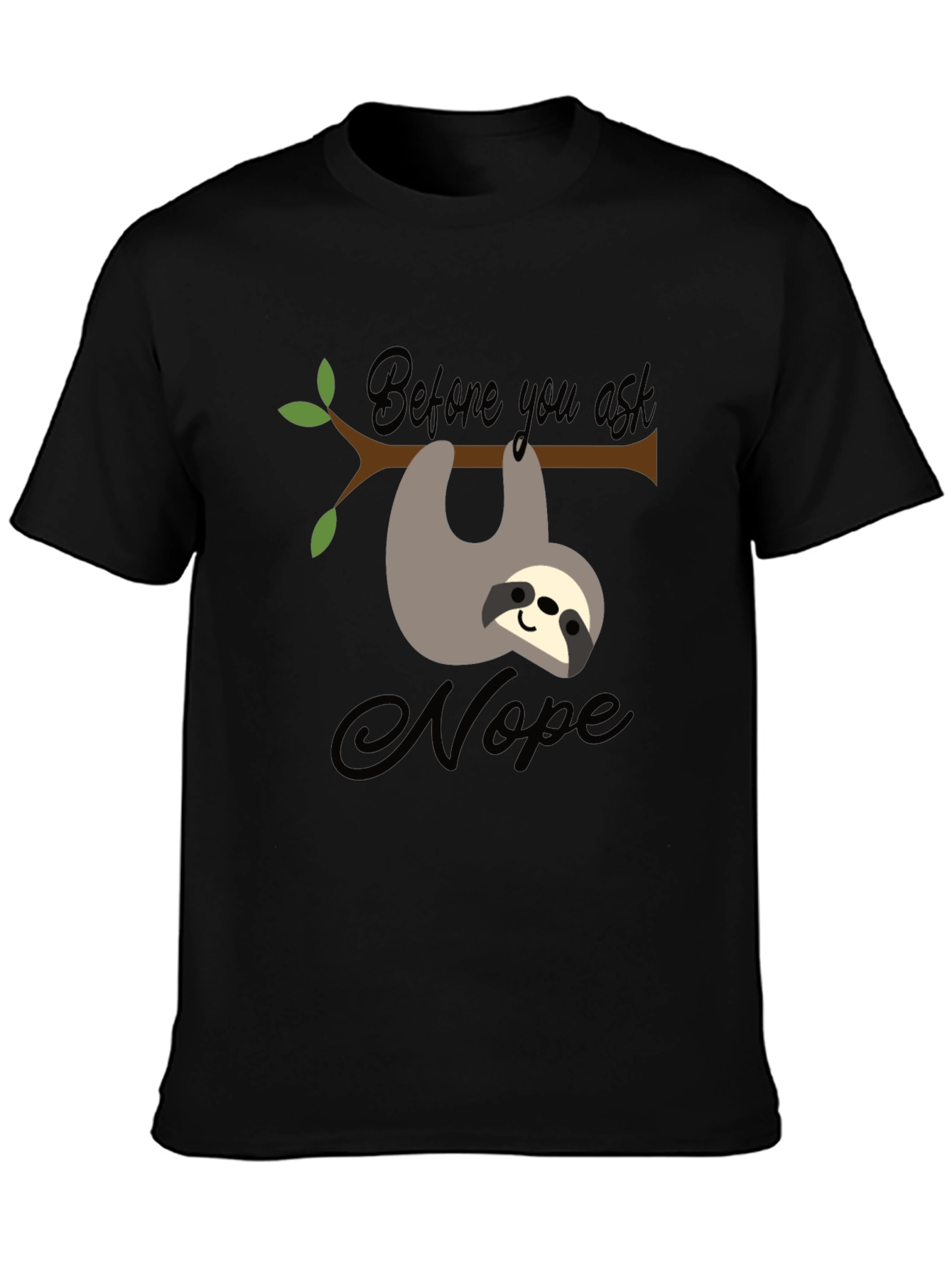 Black Sloth Nope T-Shirt Funny Graphic Tee view 3