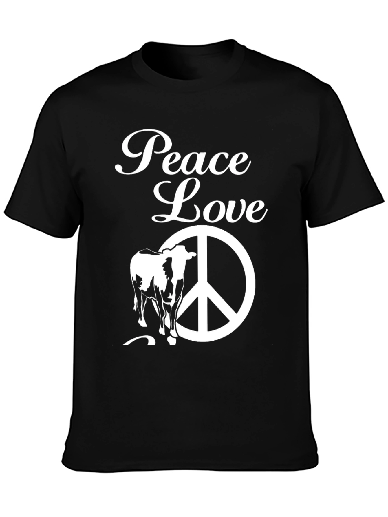 Black Peace Love Cow T-Shirt - Black Graphic Tee view 3