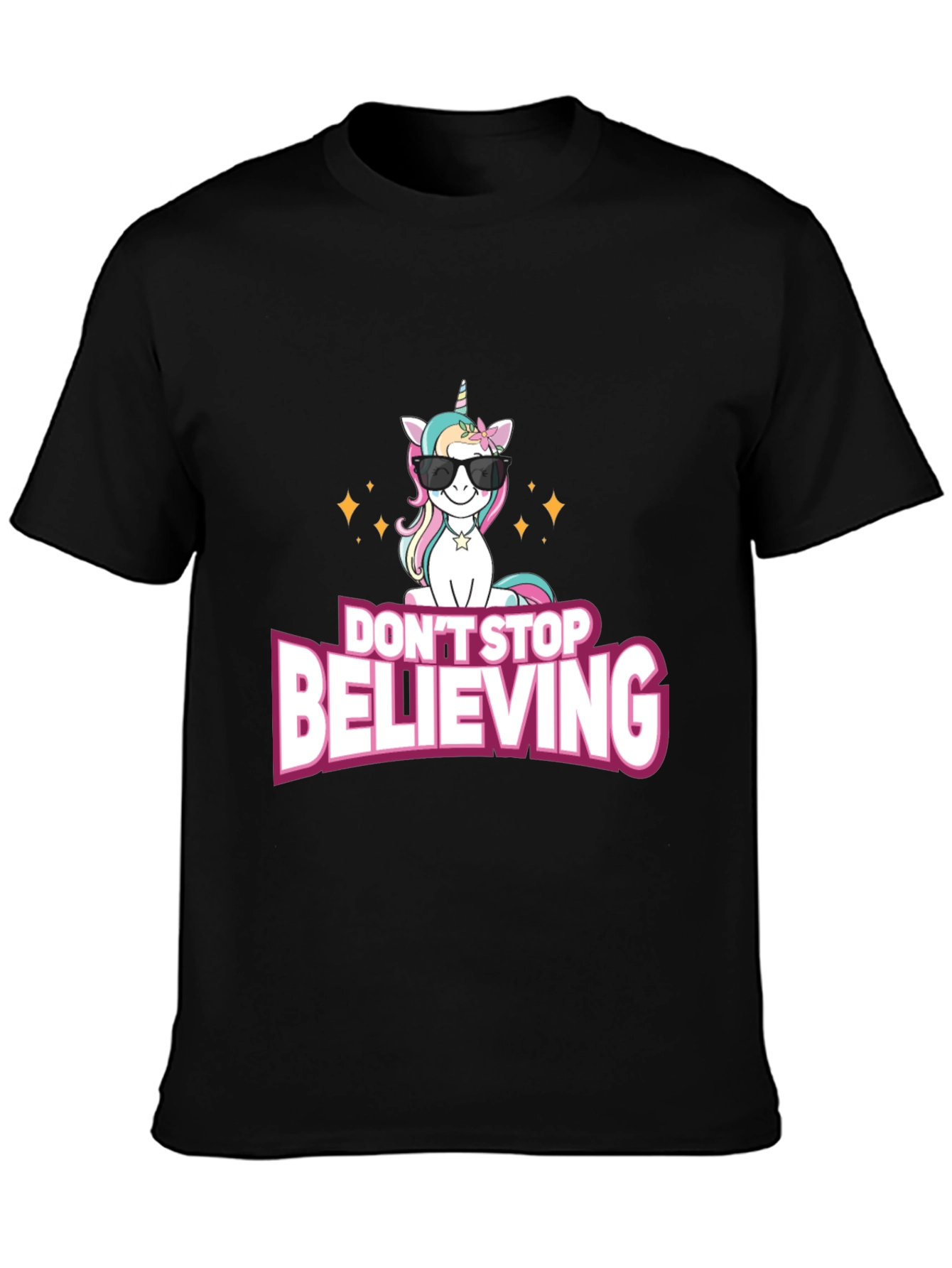 Black Unicorn Believe T-Shirt - Black Crew Neck view 3