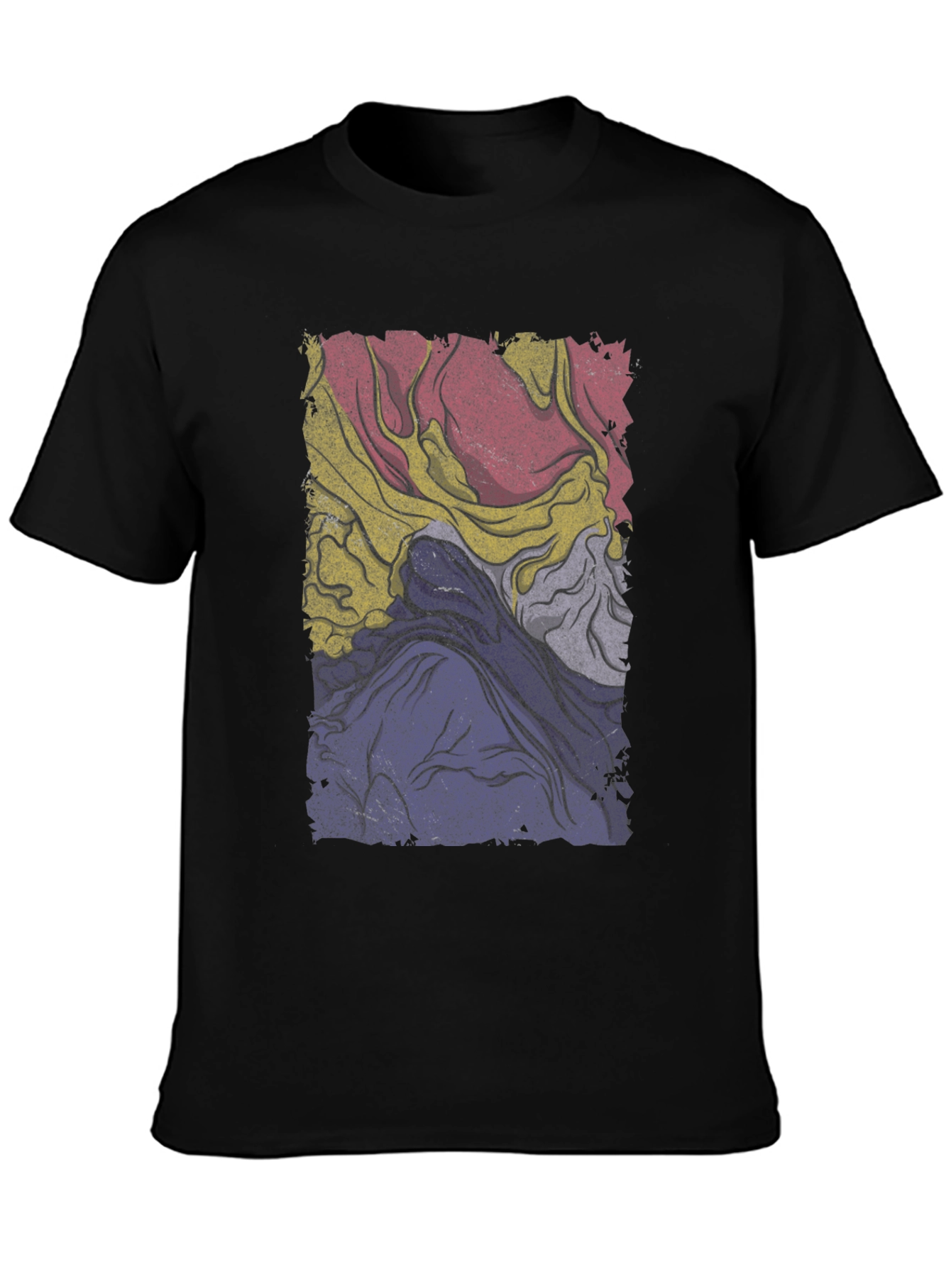 Black Retro Abstract Graphic Tee - Black Cotton Blend view 3