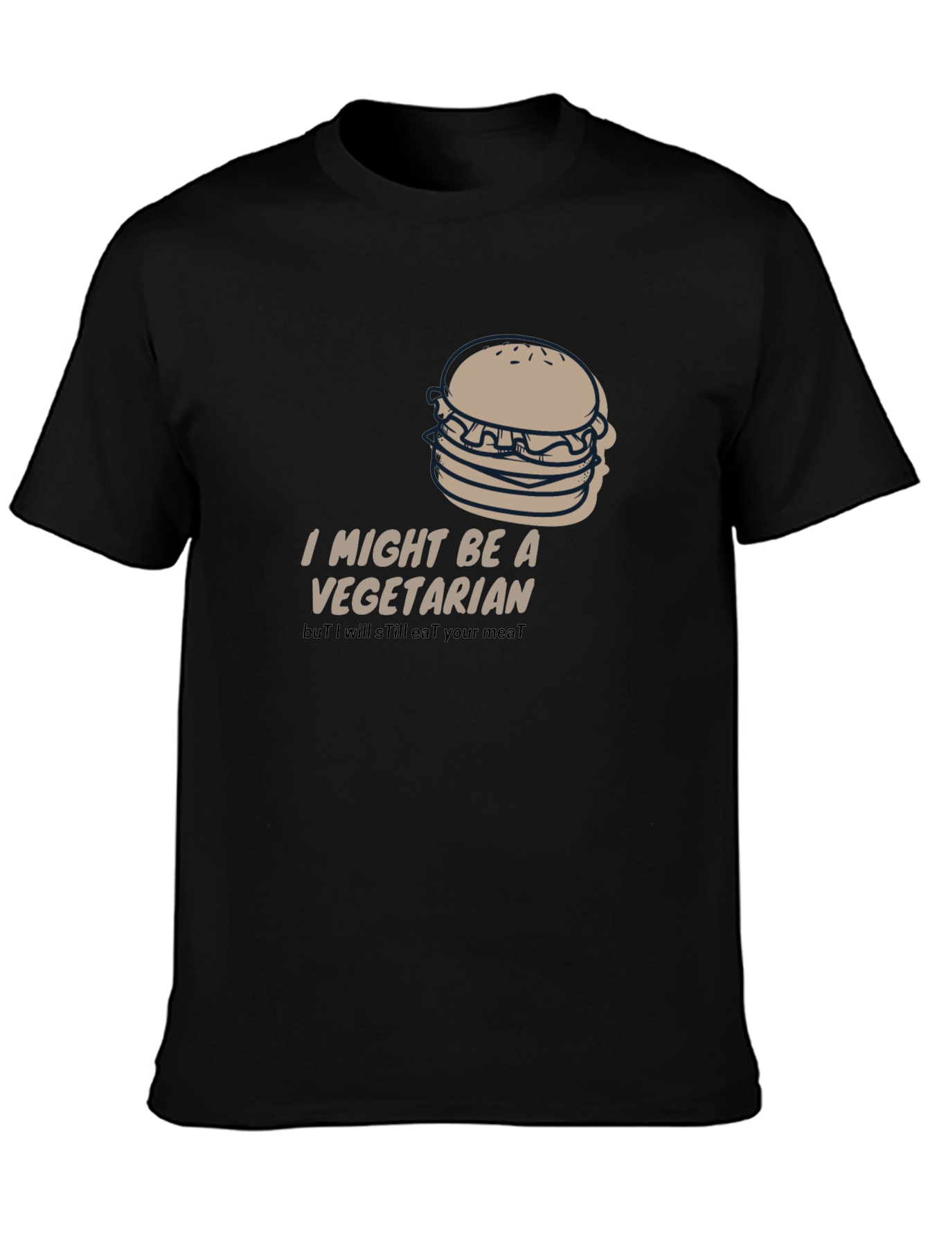 Black Vegetarian Humor Tee - Burger Design, Soft Fabric view 3