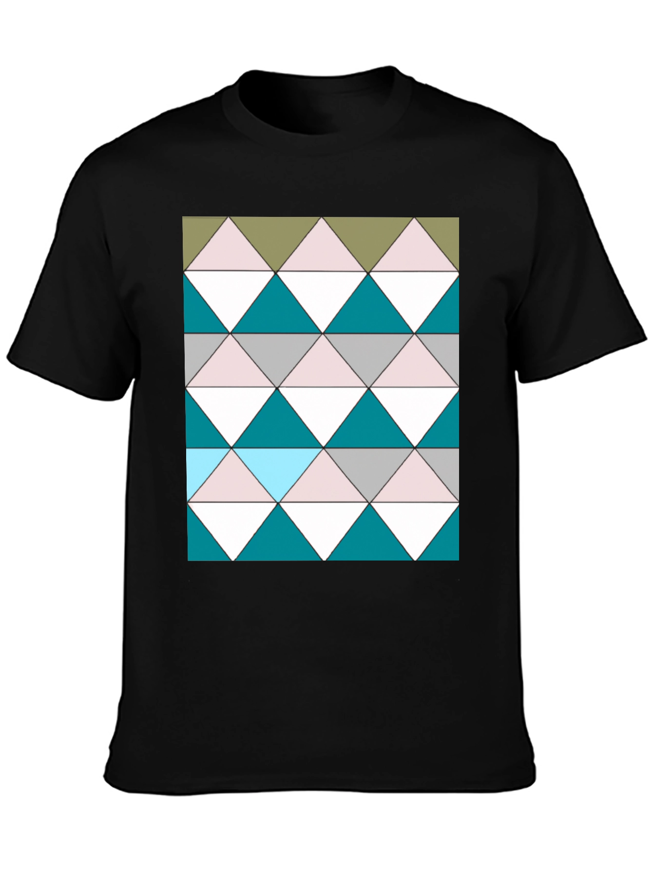 Black Geometric Triangle Pattern Black T-Shirt view 3