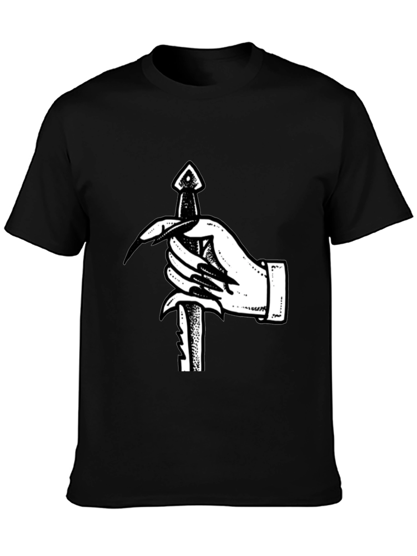 Black Hand Holding Dagger Graphic Tee view 3