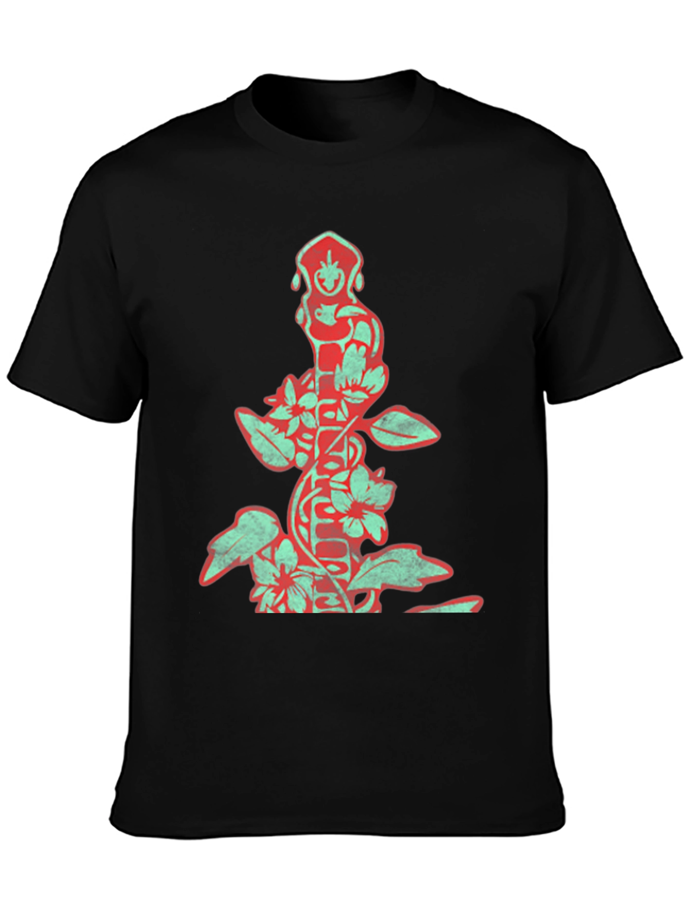 Black Vintage Floral Totem Graphic Tee - Black view 3