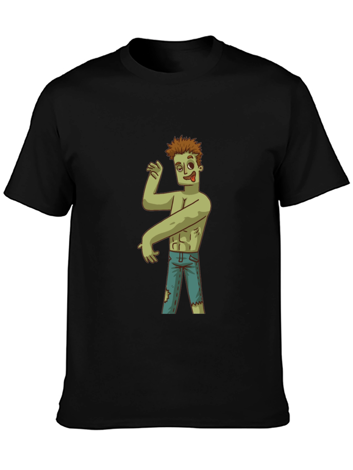 Black Zombie Cartoon Graphic T-Shirt - Black view 3