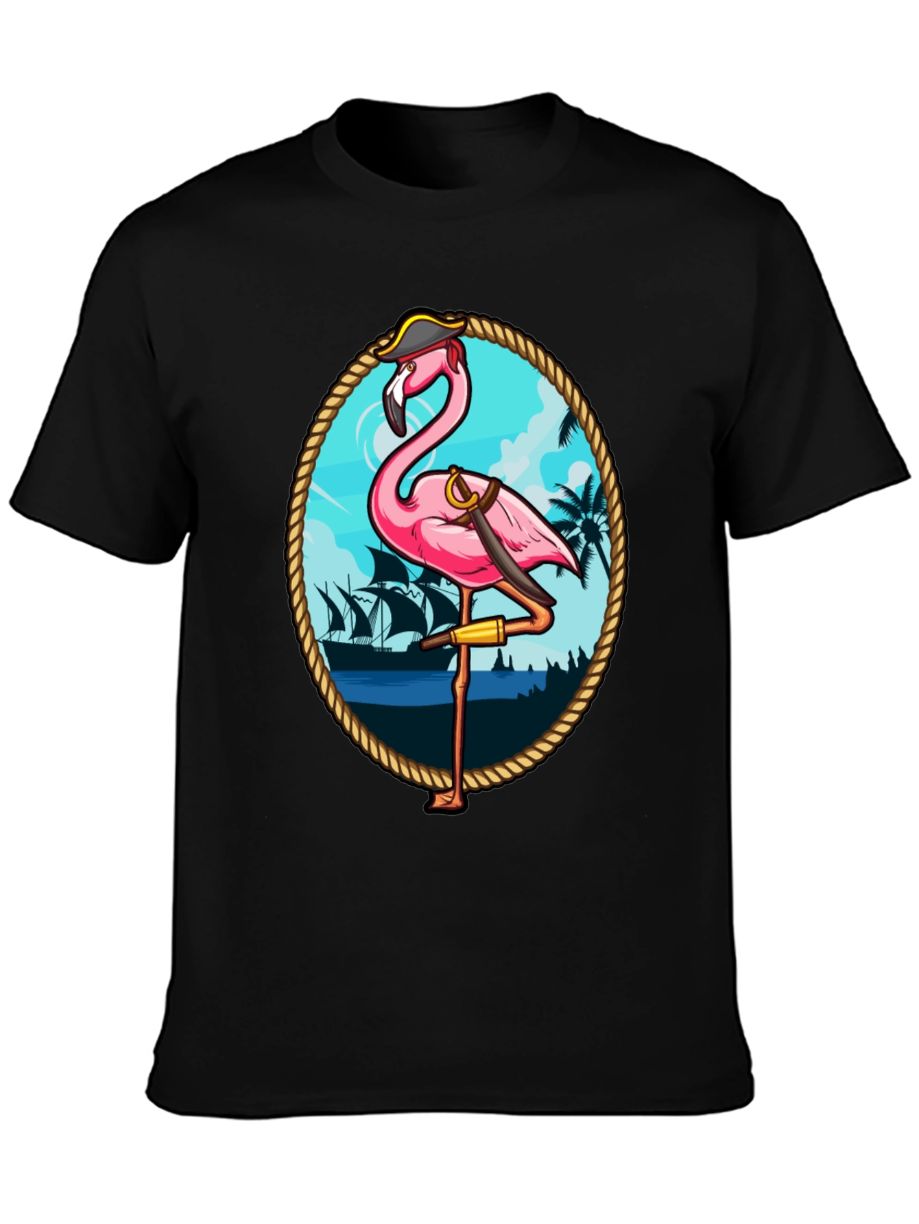 Black Pirate Flamingo Graphic T-Shirt - Tropical Humor Tee view 3