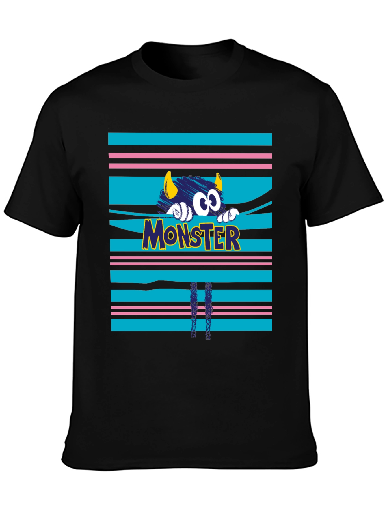 Black Monster Graphic Tee - Black Cotton T-Shirt view 3