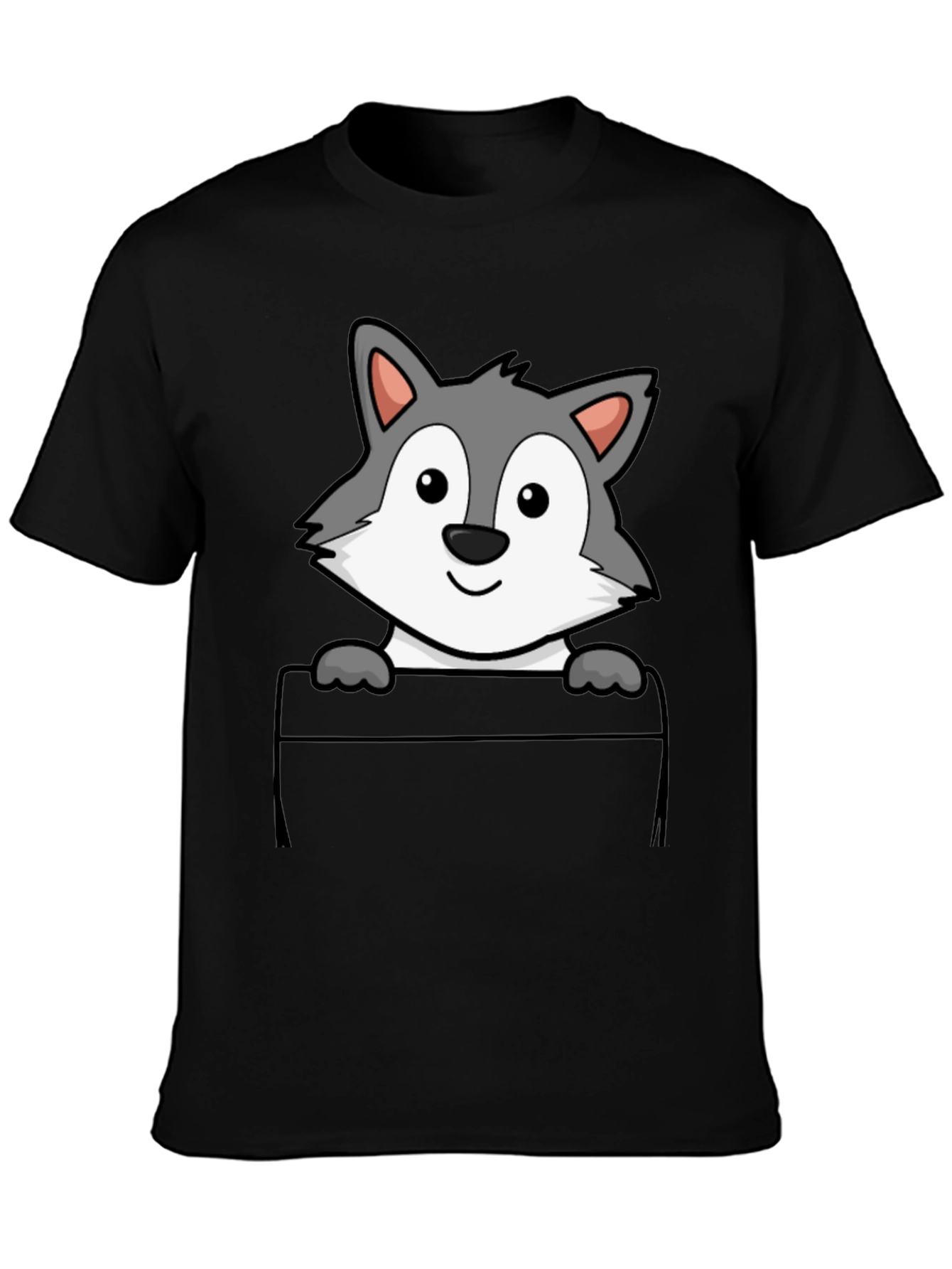 Black Cartoon Wolf Pocket Tee view 3