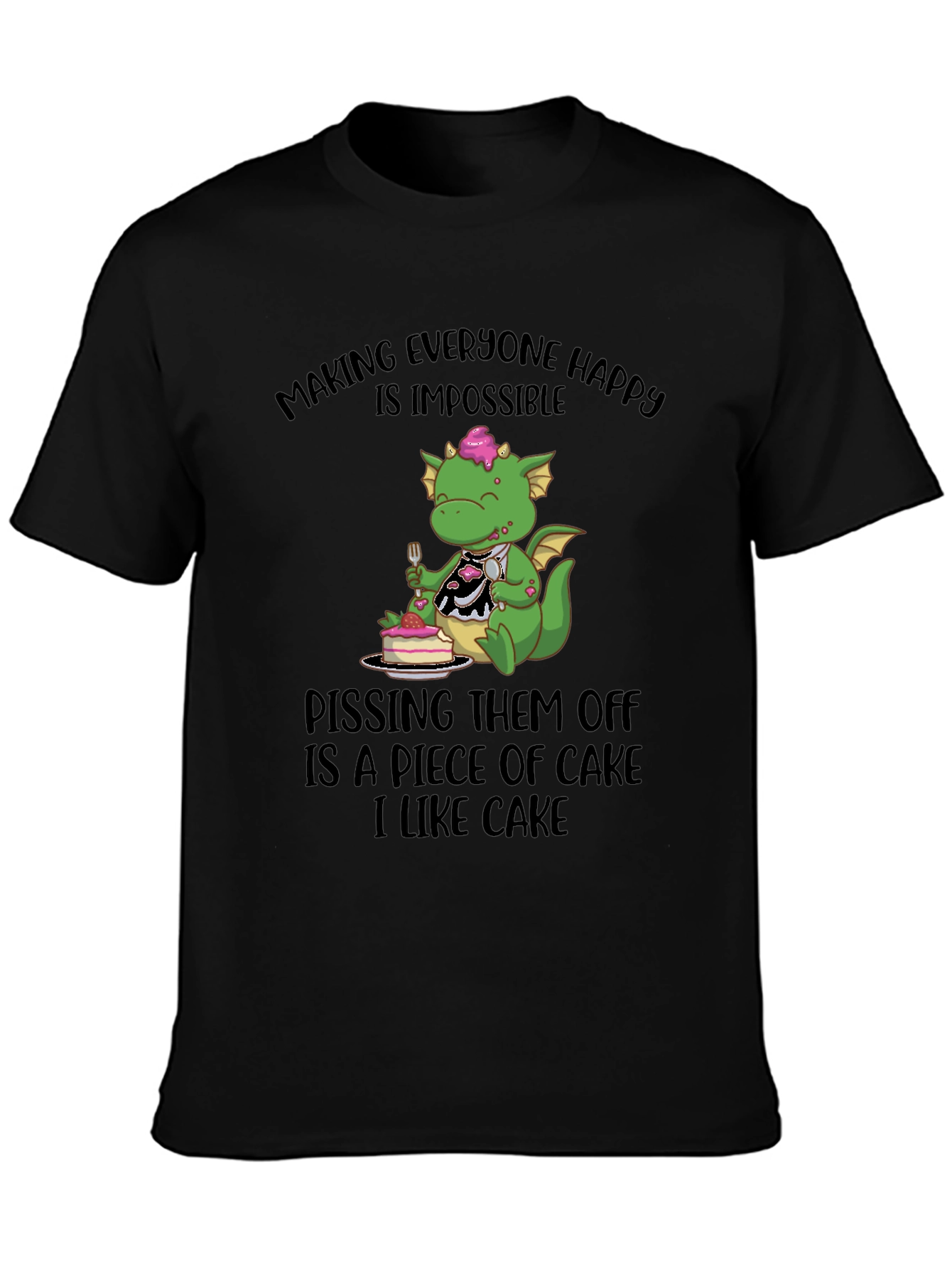 Black Funny Dragon Cake Lover T-Shirt view 3