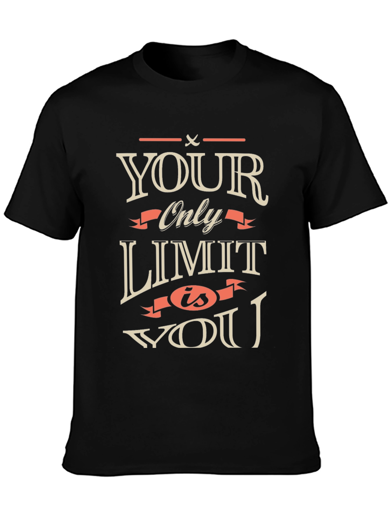 Black Motivational 'Your Only Limit is You' Black T-Shirt view 3