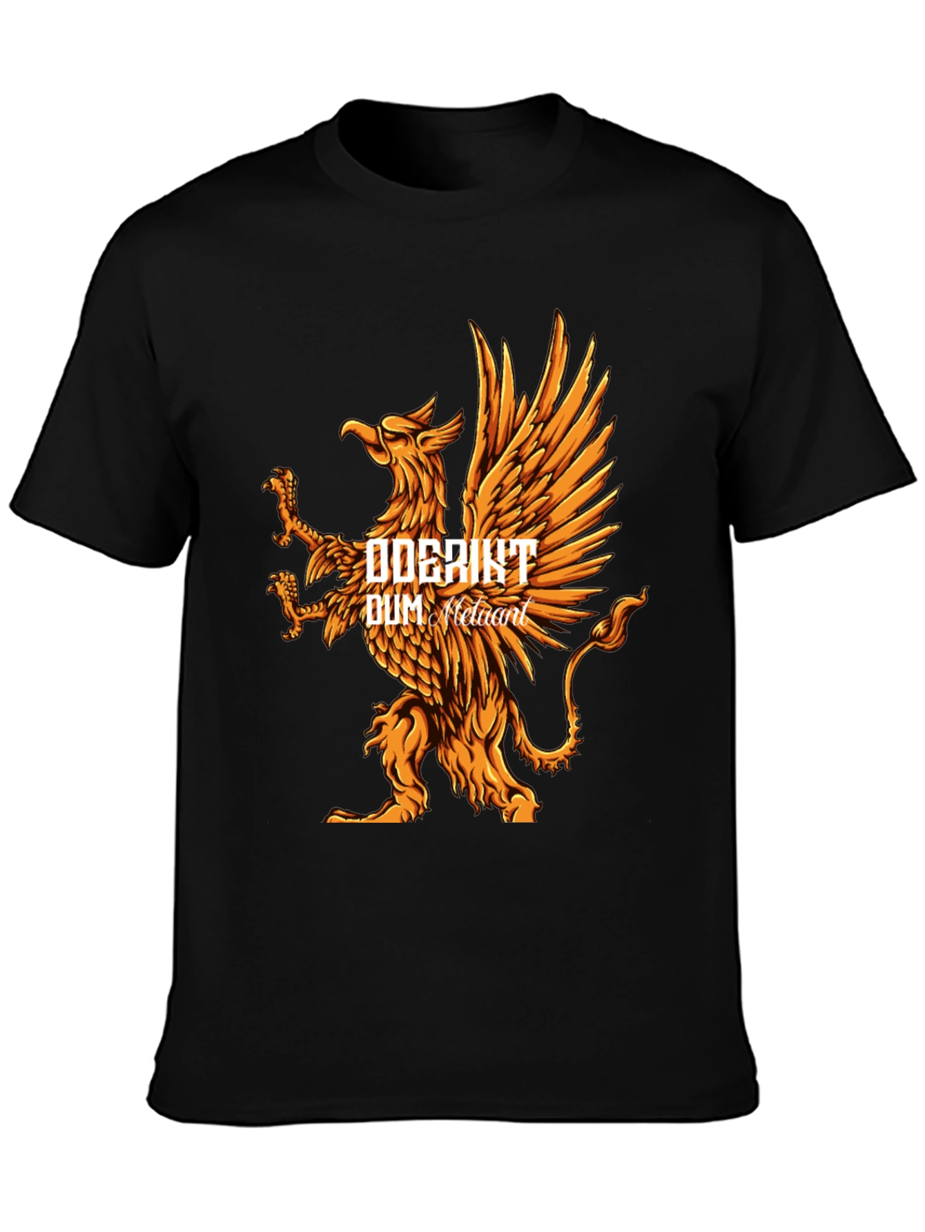 Black Griffin T-Shirt - "DOGEIKT DUM Metrant" Unique Graphic Tee view 3