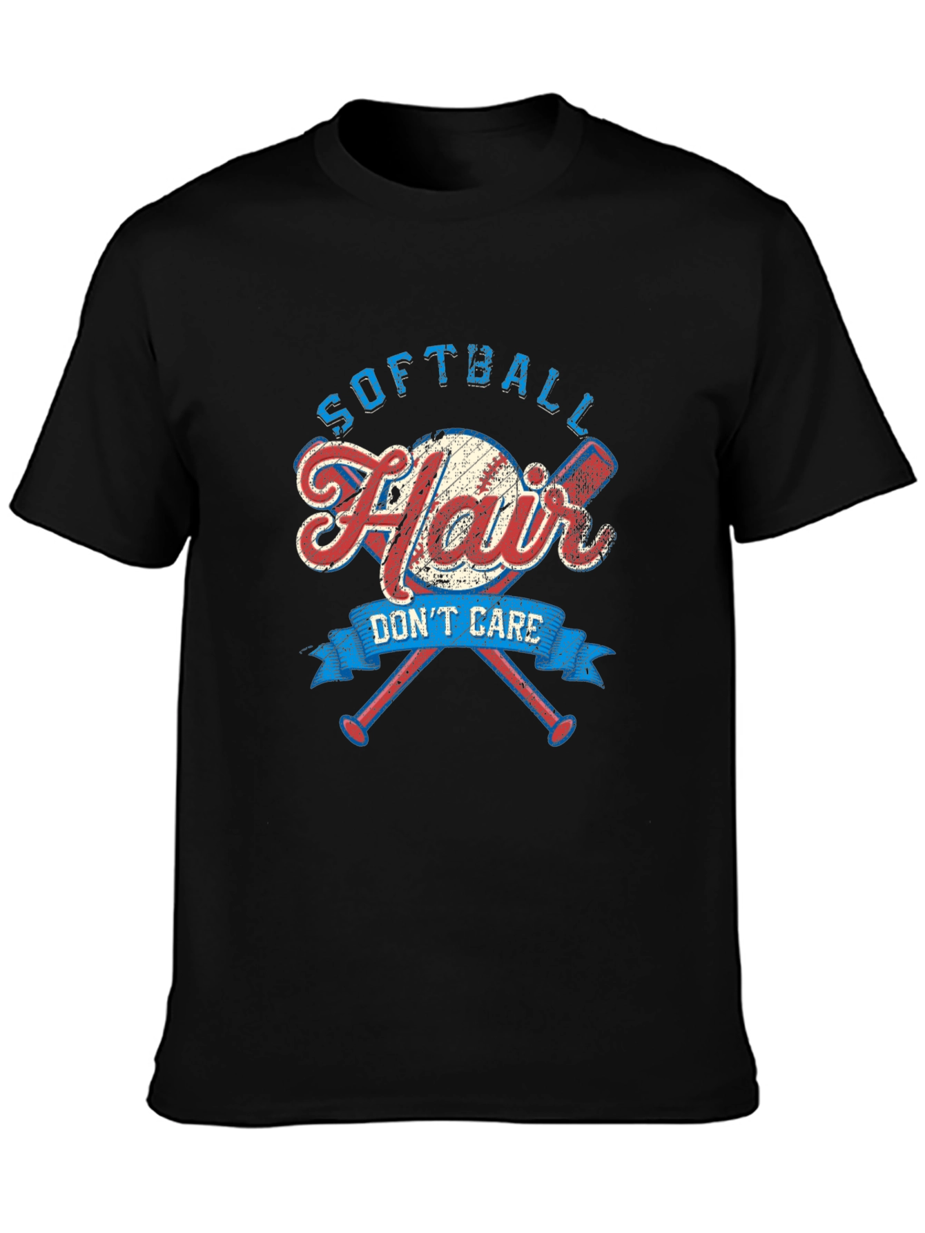 Black Softball Hair Don't Care Graphic Tee view 3
