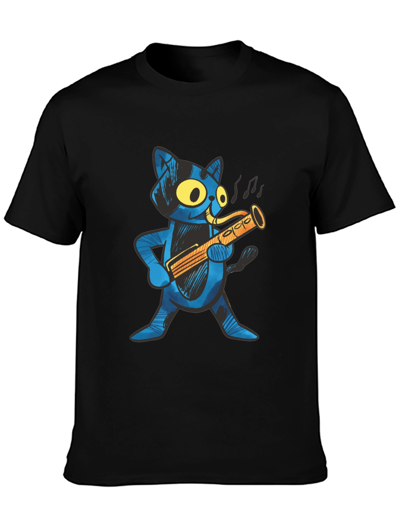 Black Cool Cat Saxophone Player T-Shirt view 3