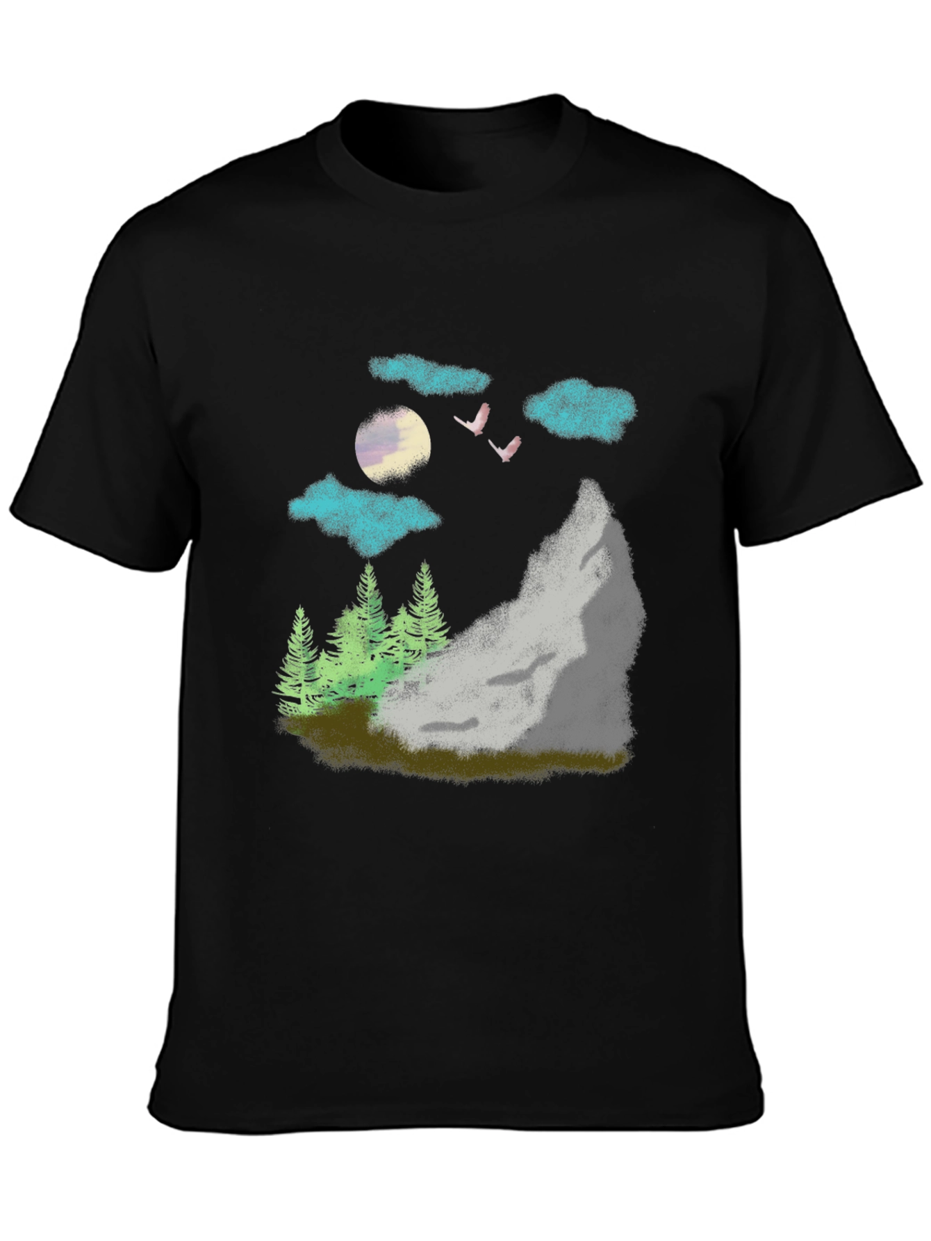 Black Nature Scene Graphic Tee - Black Casual T-Shirt view 3