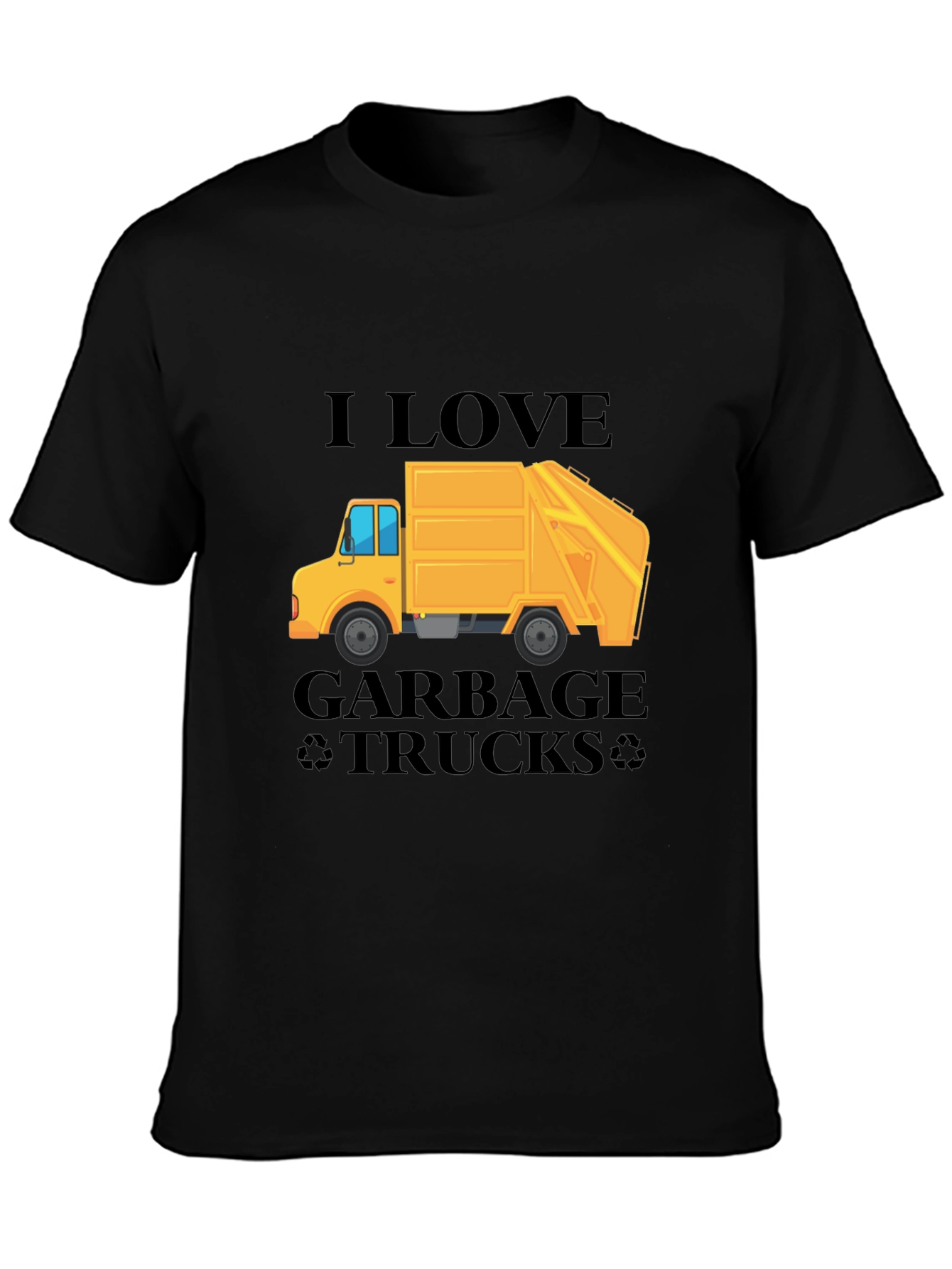 Black I Love Garbage Trucks T-Shirt - Black Crew Neck Tee view 3