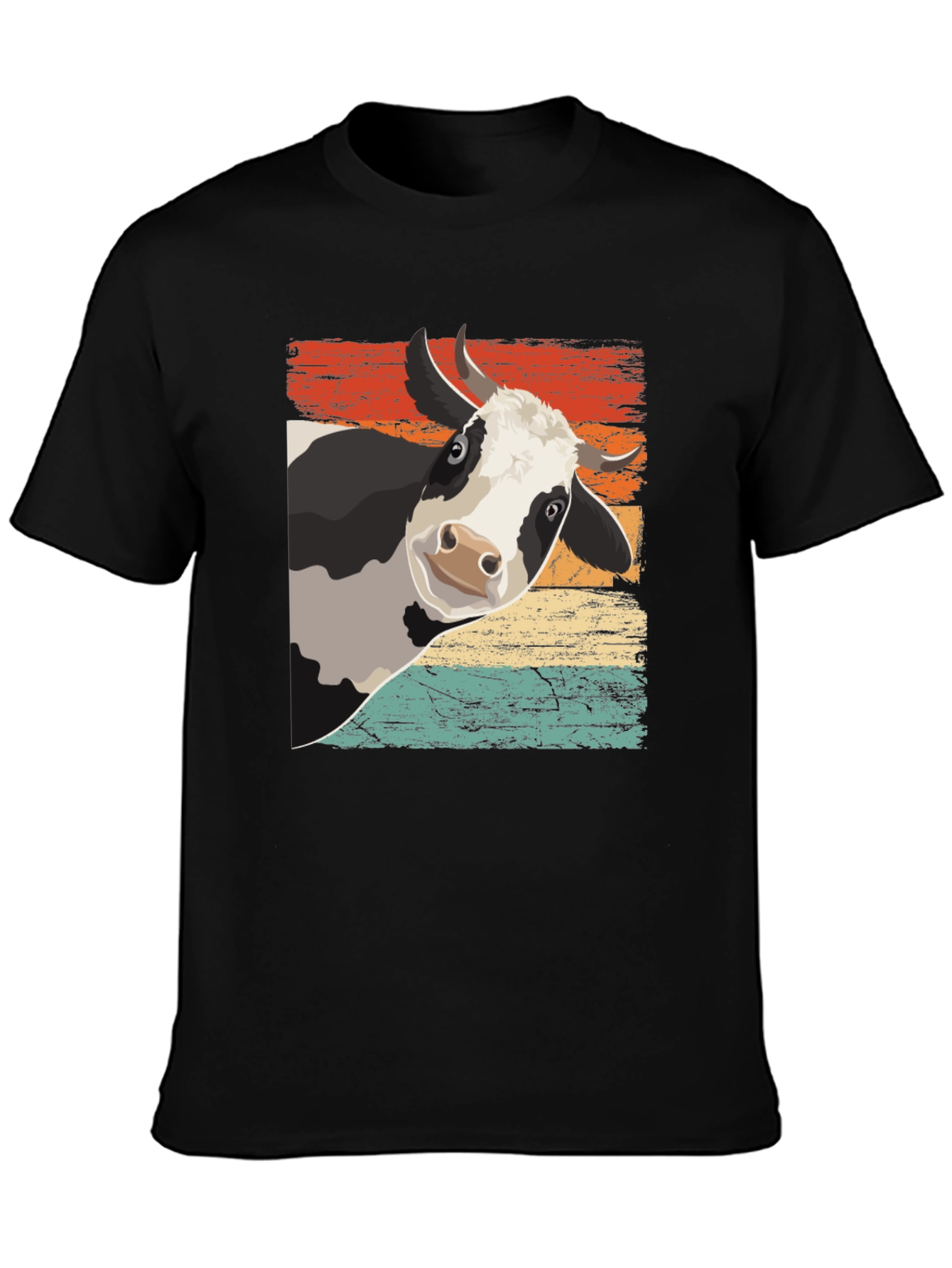 Black Retro Cow Graphic Tee - Black Cotton Blend view 3