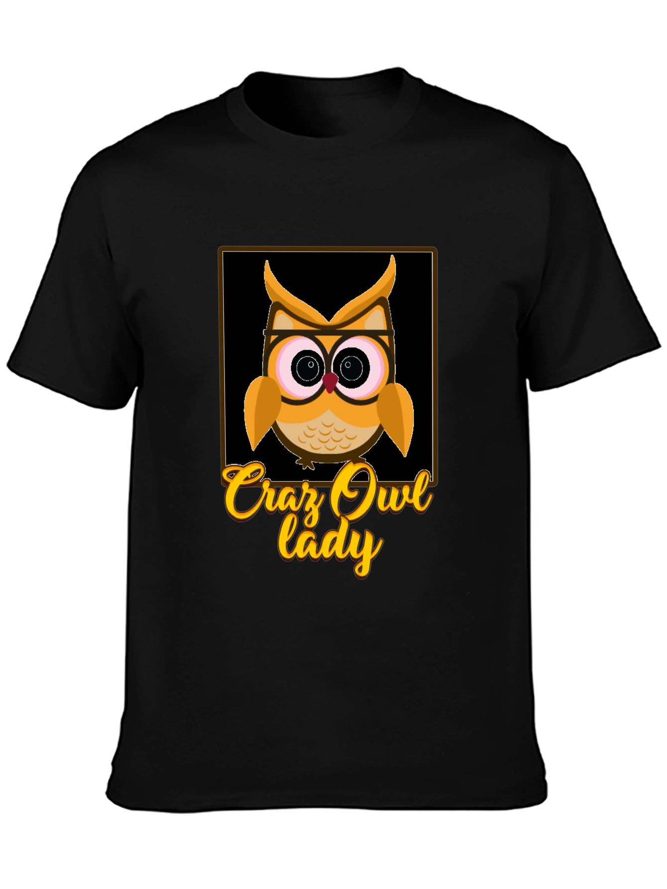 Black Crazy Owl Lady Graphic T-Shirt view 3