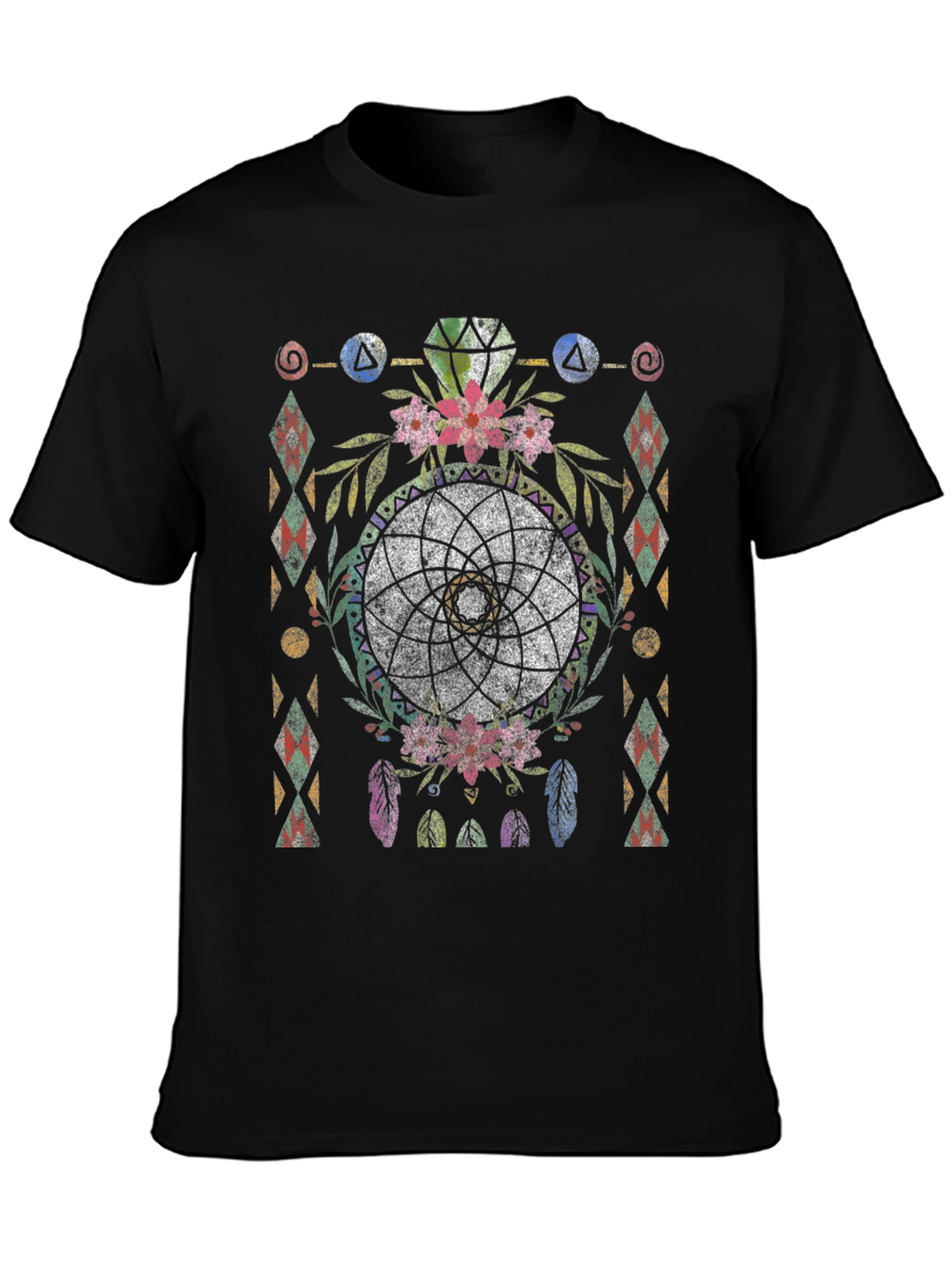 Black Boho Dreamcatcher Graphic Tee - Tribal Style view 3