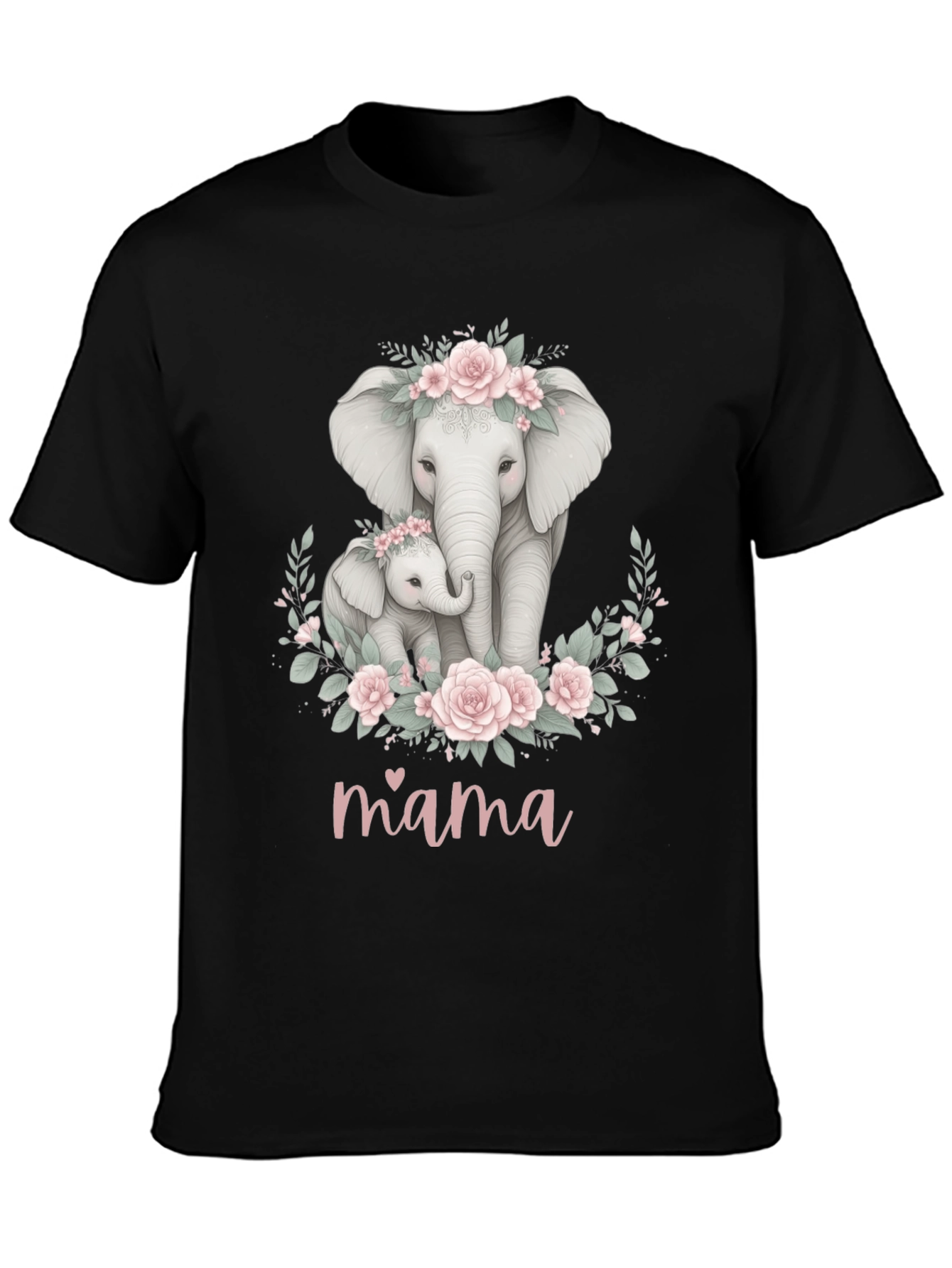 Black Mama Elephant Floral T-Shirt - Adorable Mom Gift view 3