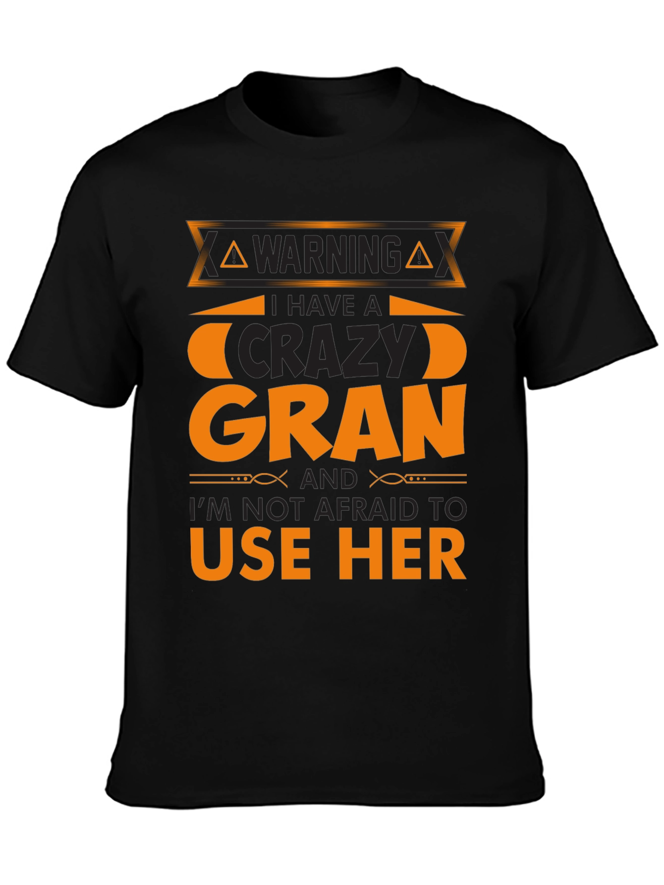 Black Warning Crazy Gran T-Shirt Novelty Graphic Tee view 3