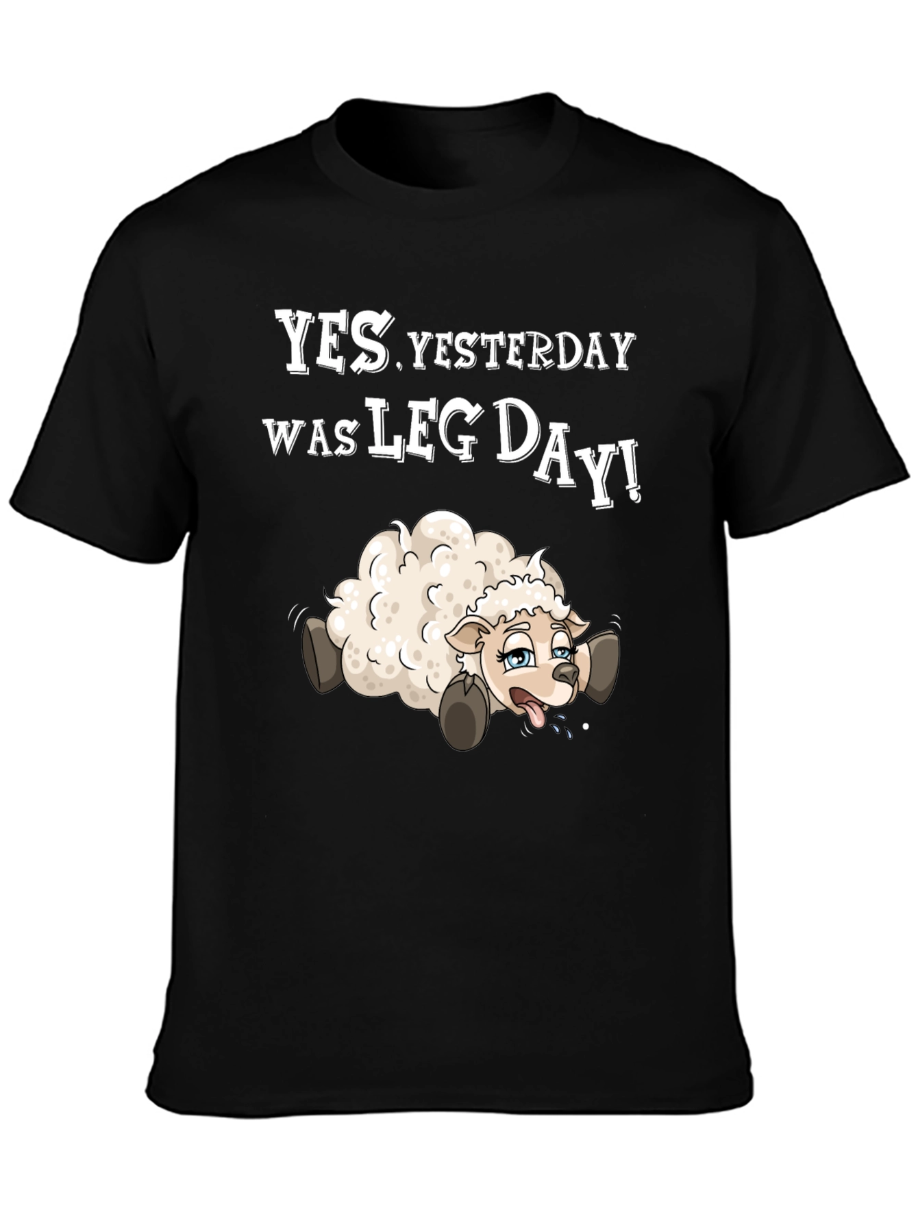 Black Funny Leg Day T-Shirt - Sheep Design view 3