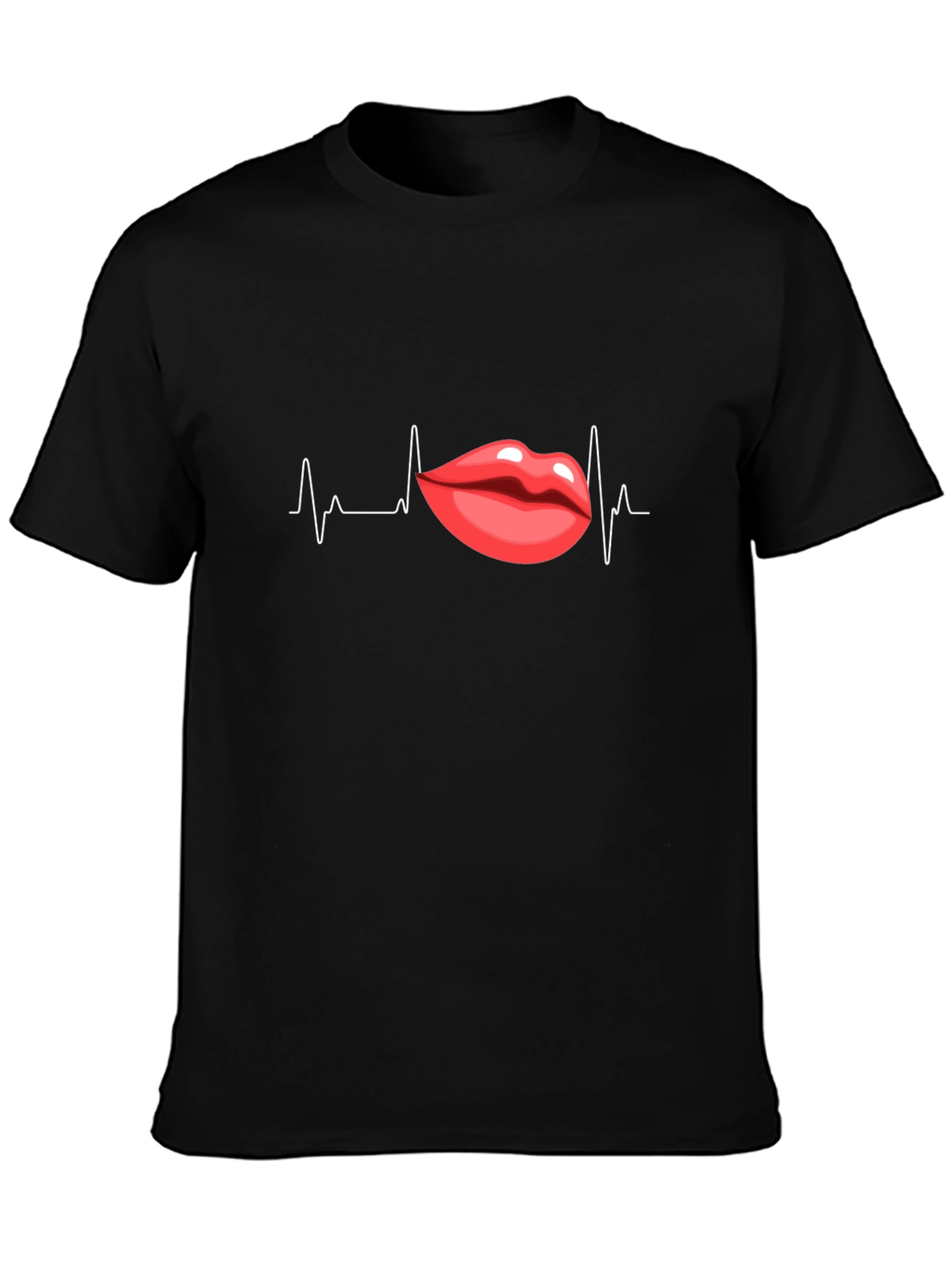 Black Heartbeat Lips Graphic Black T-Shirt view 3