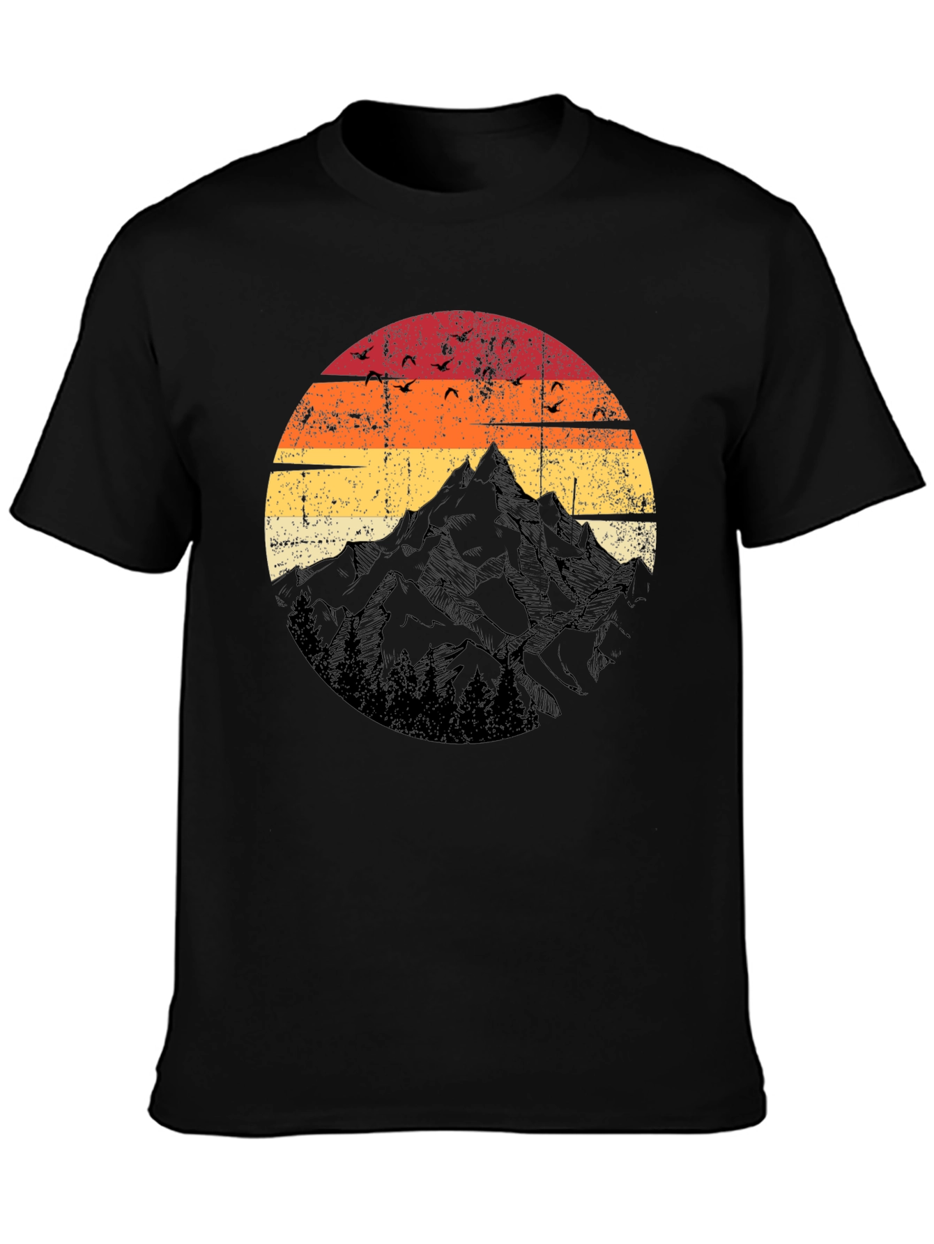 Black Retro Mountain Sunset T-Shirt - Black view 3