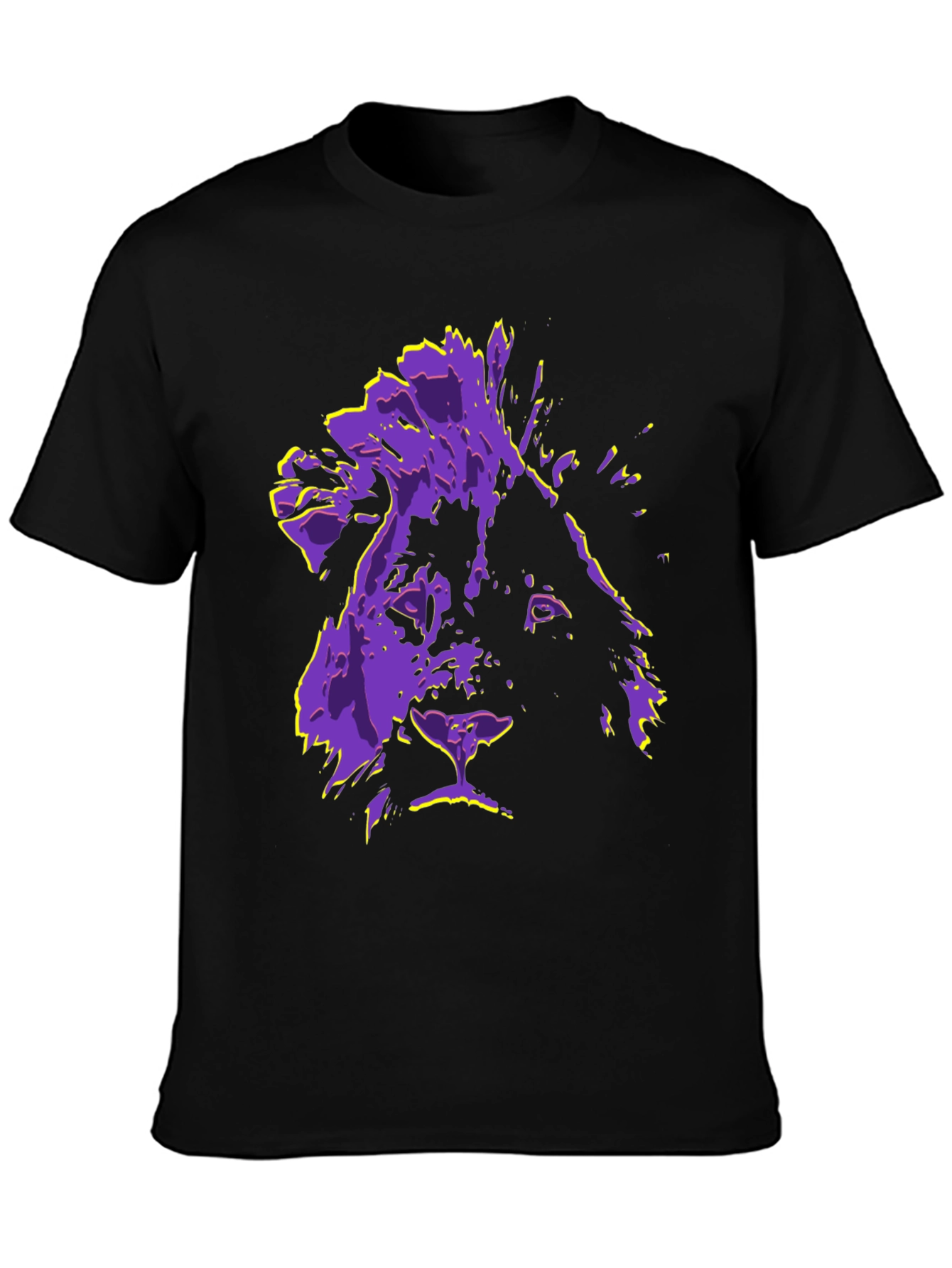 Black Lion Graphic Tee - Purple & Yellow Print T-Shirt view 3