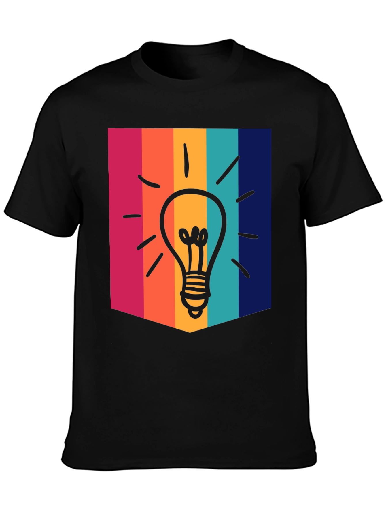 Black Creative Idea Bulb Colorful Stripe T-Shirt view 3