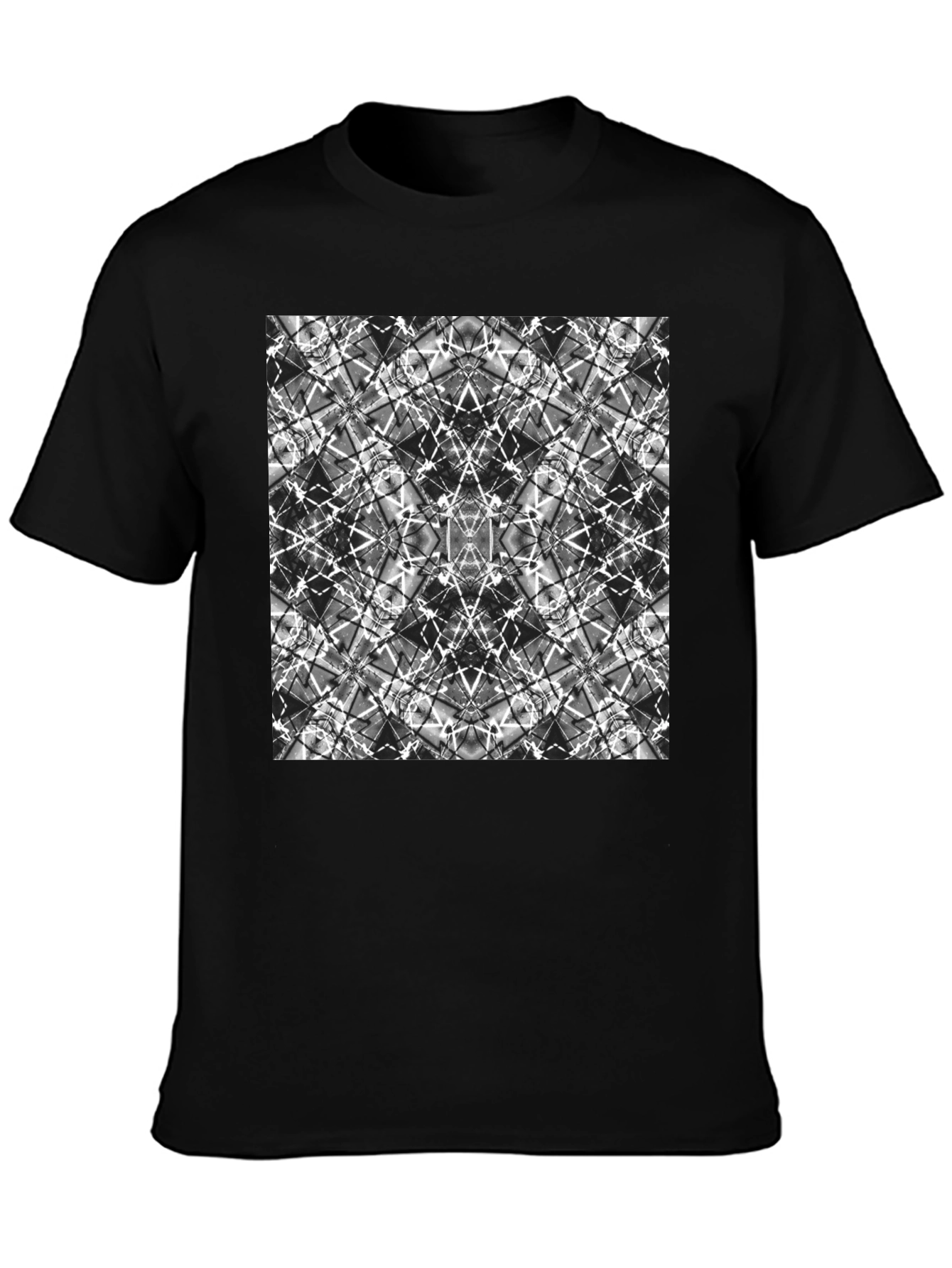 Black Abstract Geometric Print Black T-Shirt view 3