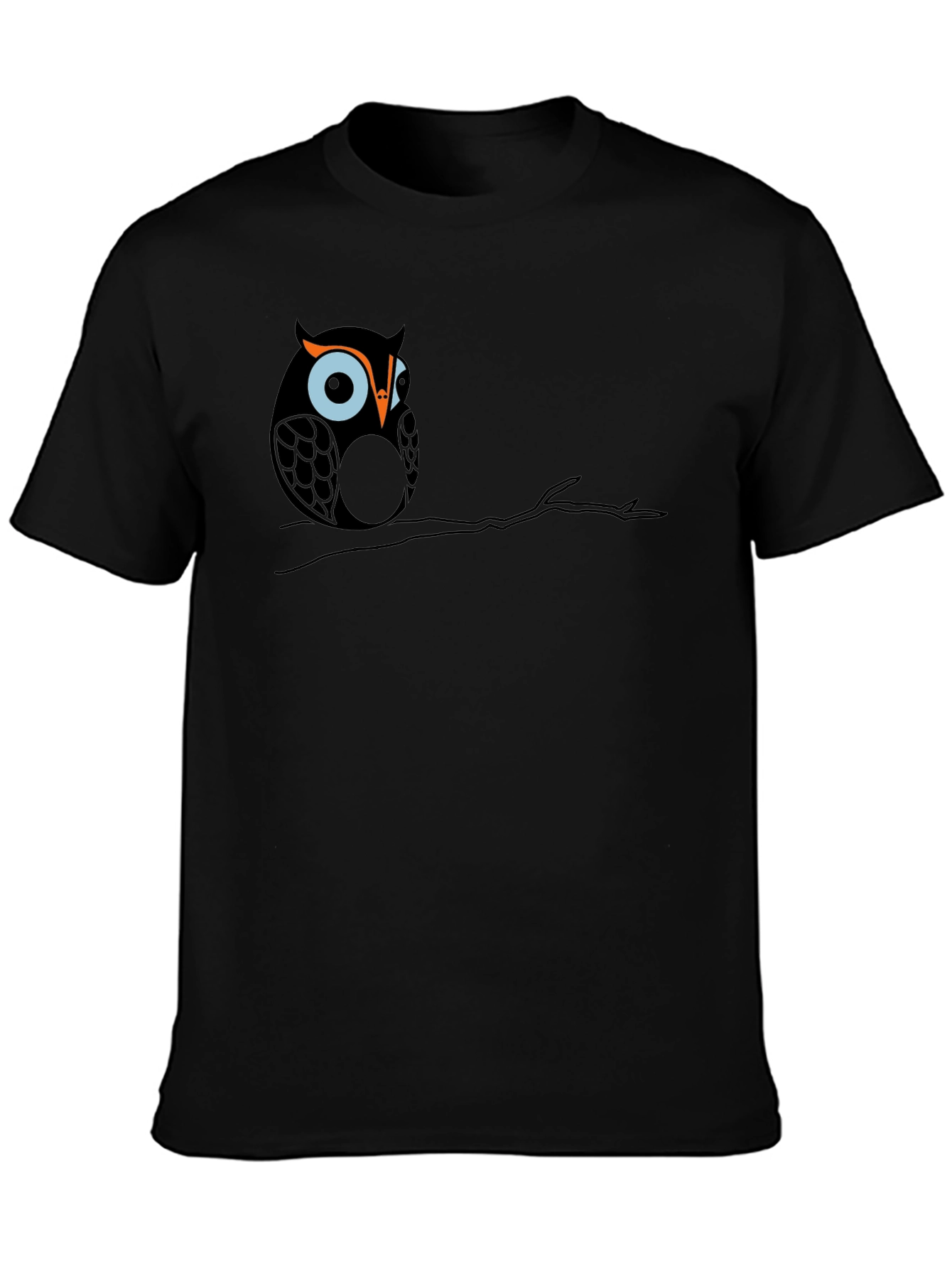 Black Owl on Branch Graphic Tee - Black Cotton T-Shirt view 3
