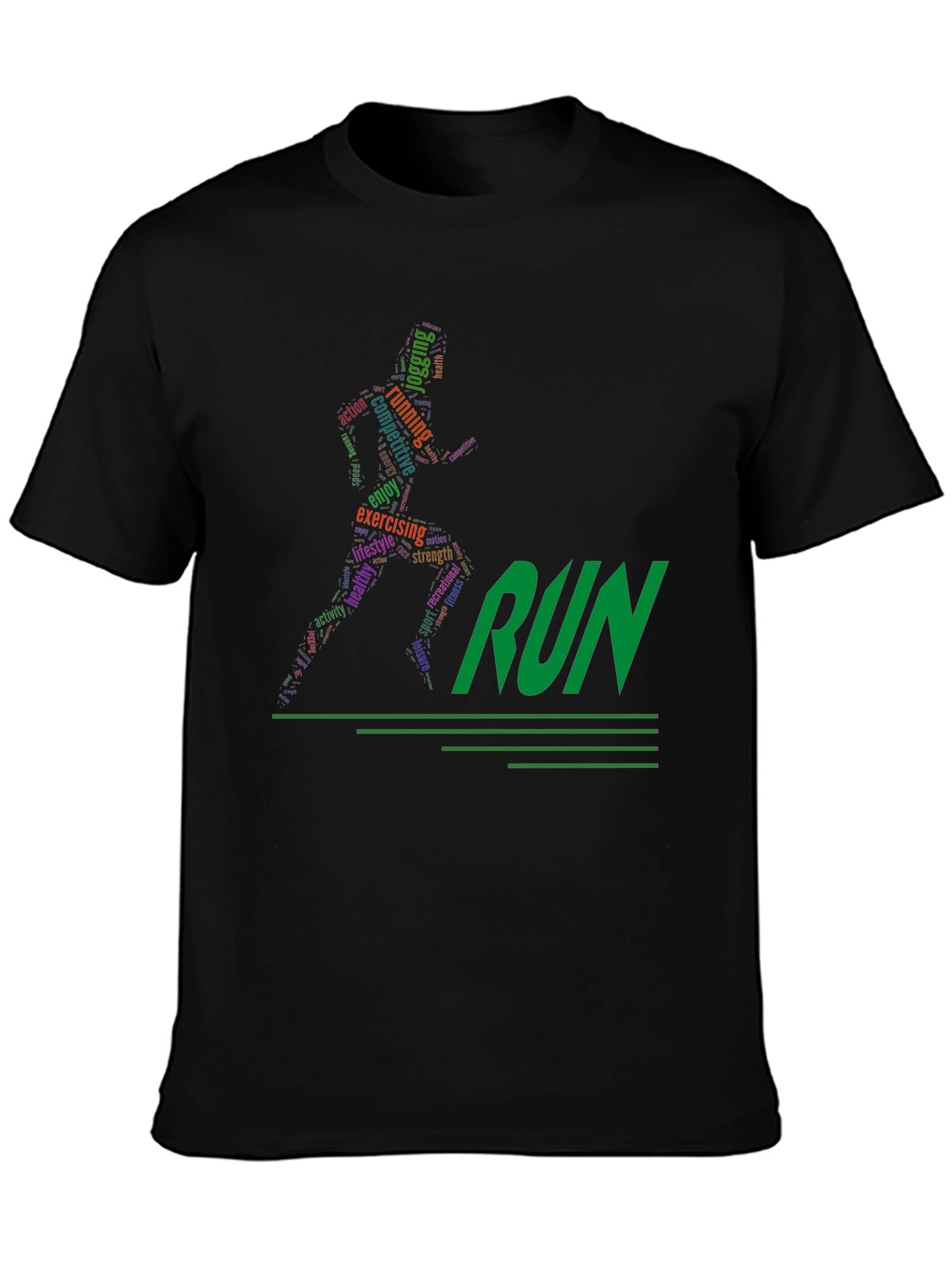Black Run Word Art Graphic Tee view 3