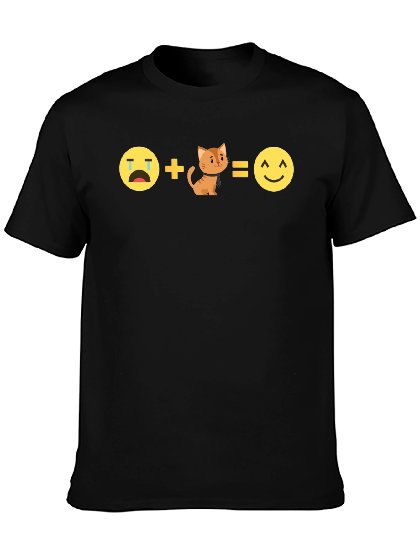 Black Sad + Kitten = Happy Black T-Shirt view 3