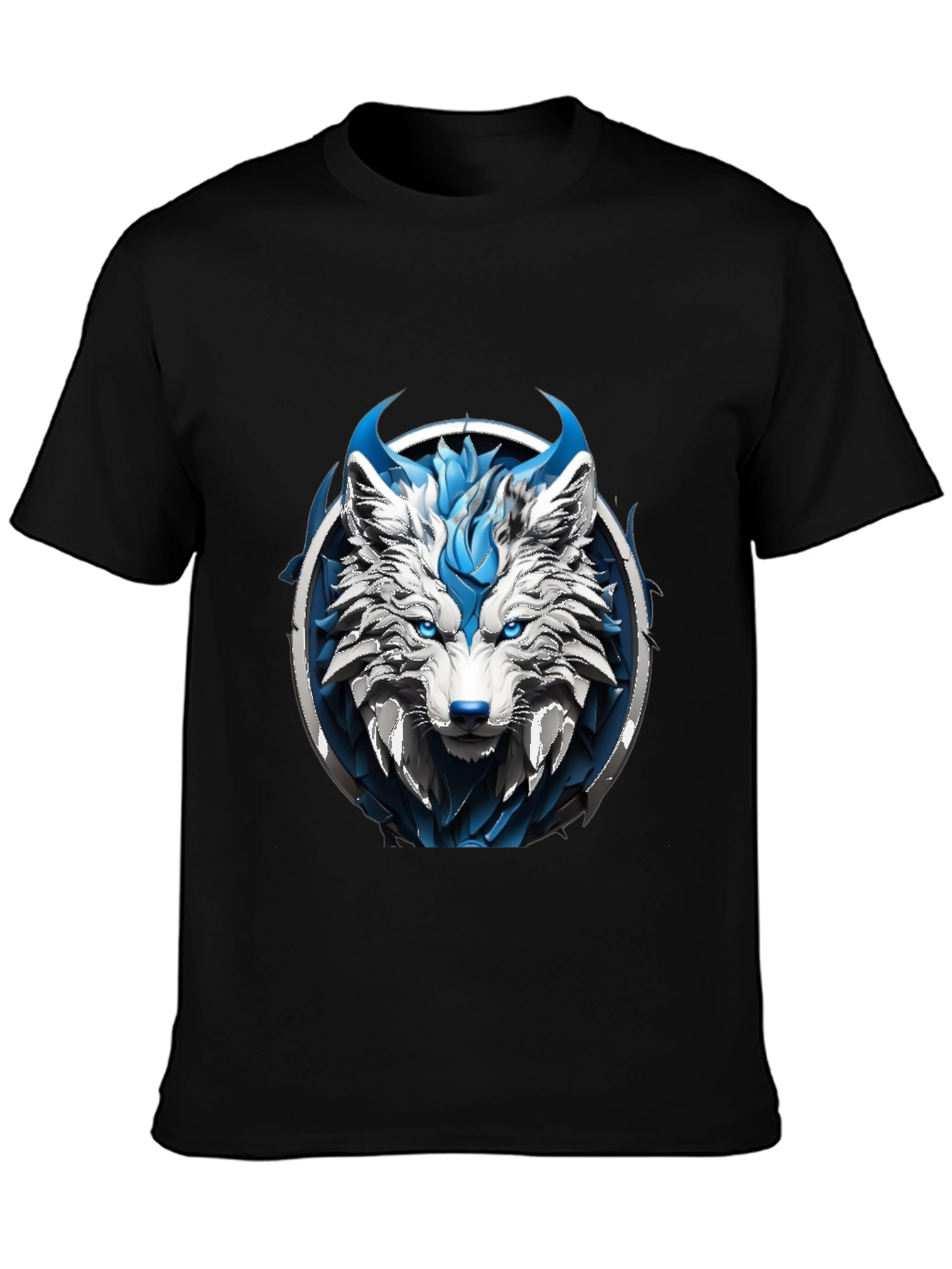 Black Abstract Blue Wolf Graphic Tee view 3