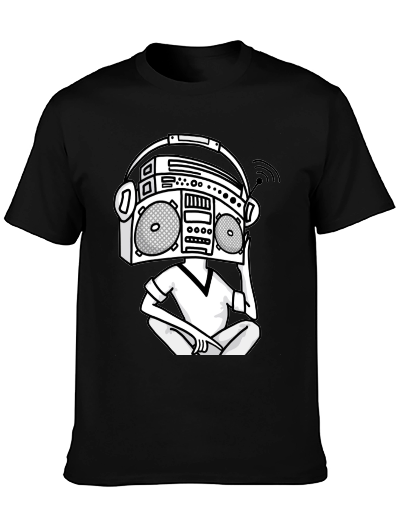 Black Retro Boombox Head T-Shirt - Classic Hip Hop Style view 3