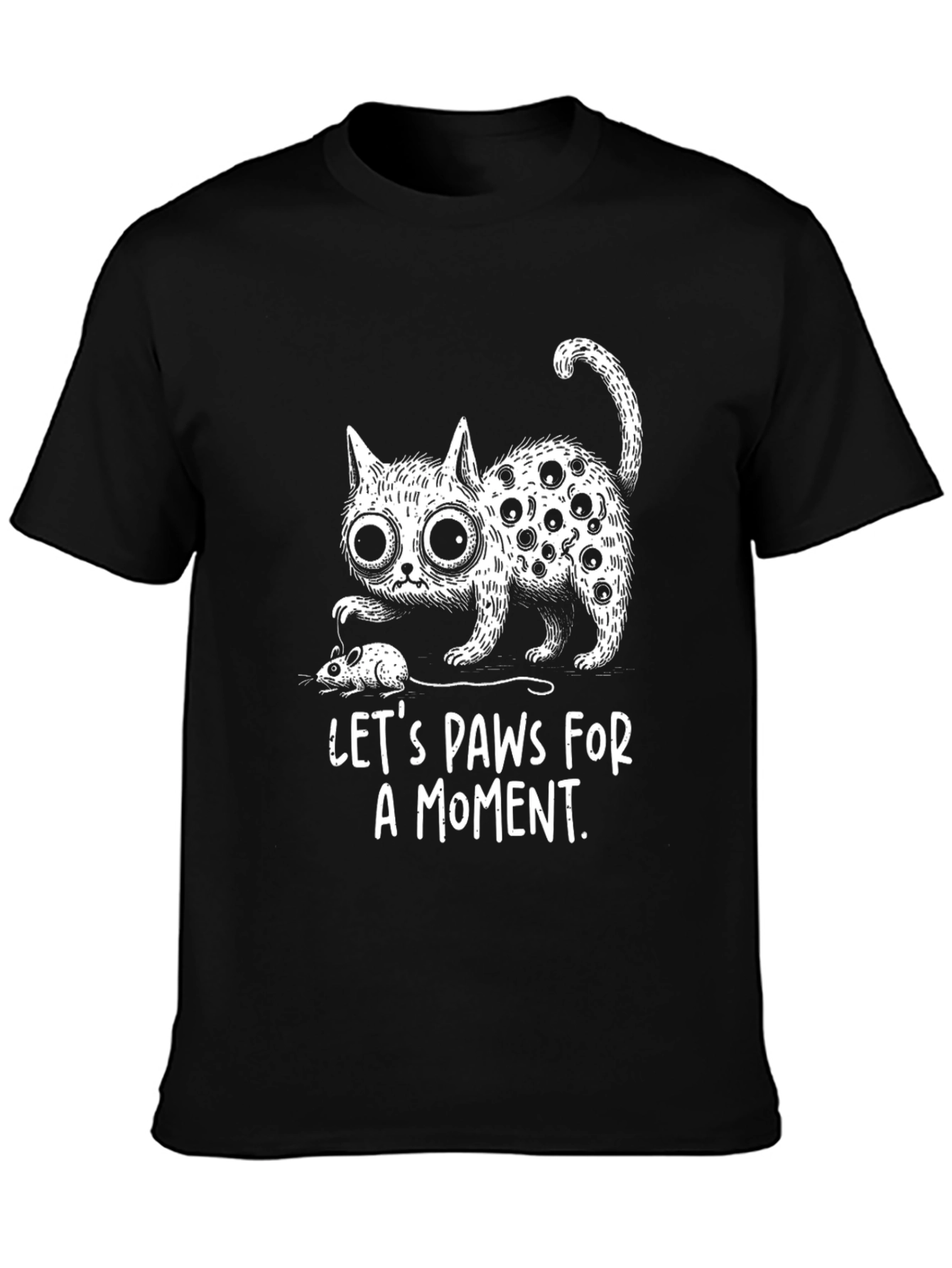 Black Funny Cat Graphic Tee: Let's Paws For A Moment view 3
