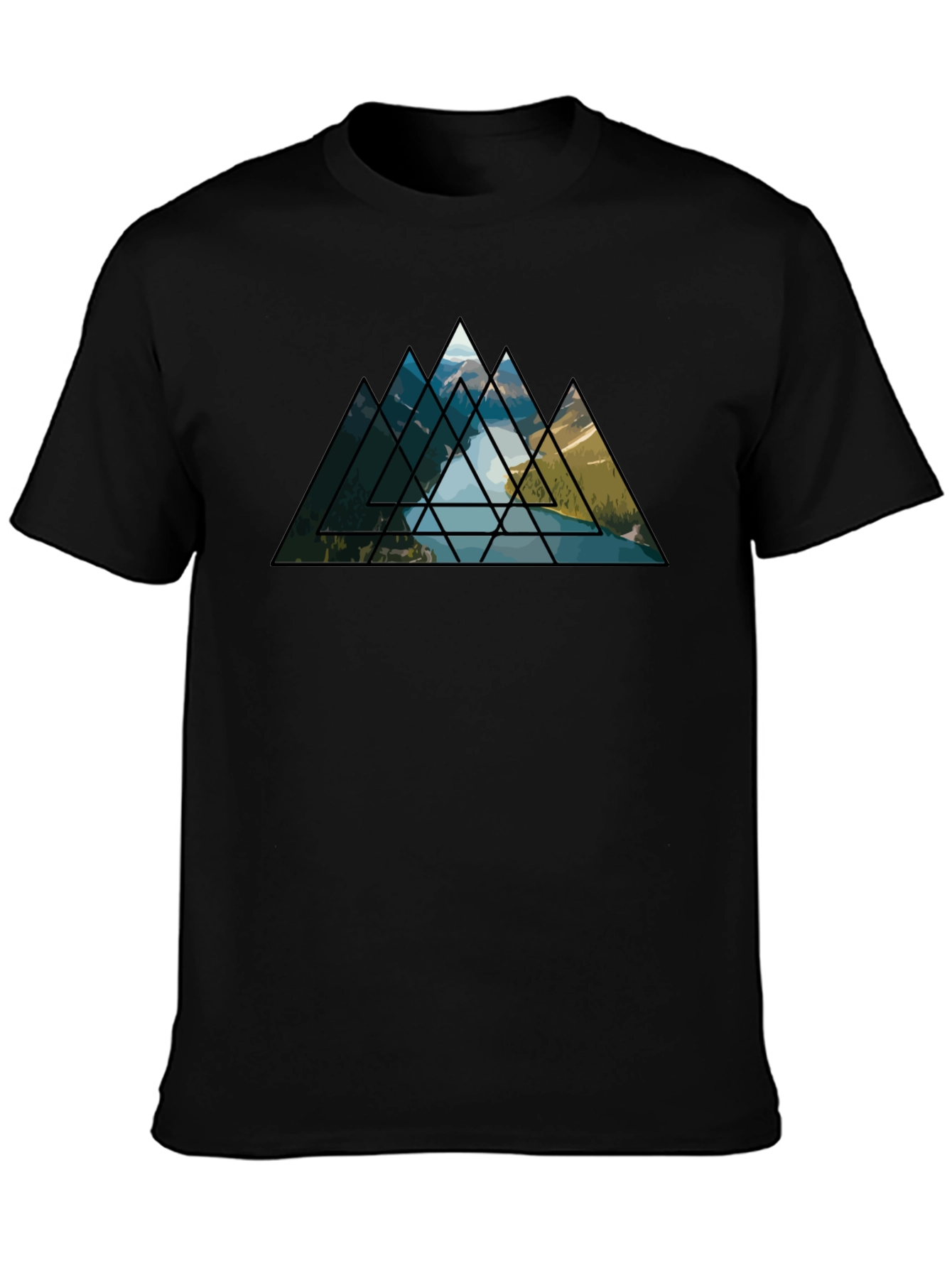 Black Geometric Mountainscape Graphic Tee view 3