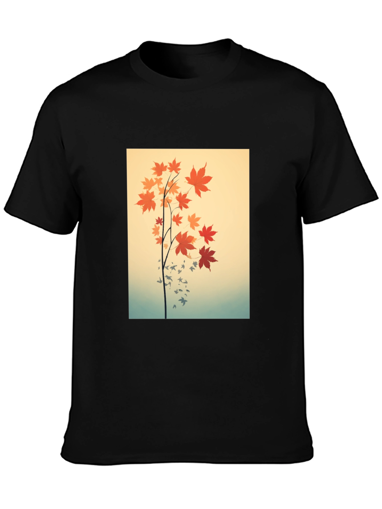 Black Autumn Leaves Graphic Black Tee view 3