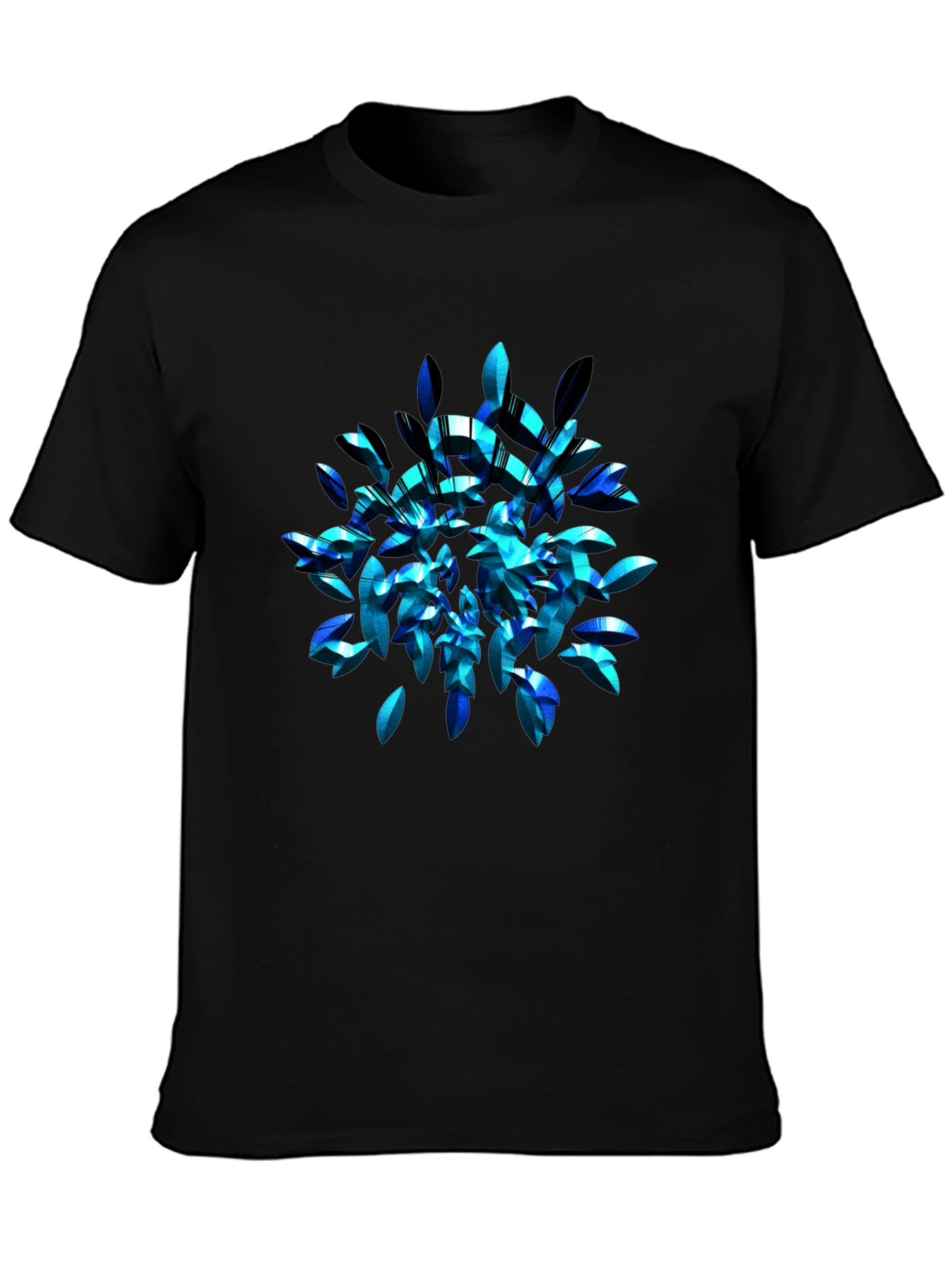 Black Abstract Blue Leaf T-Shirt - Modern Graphic Tee view 3