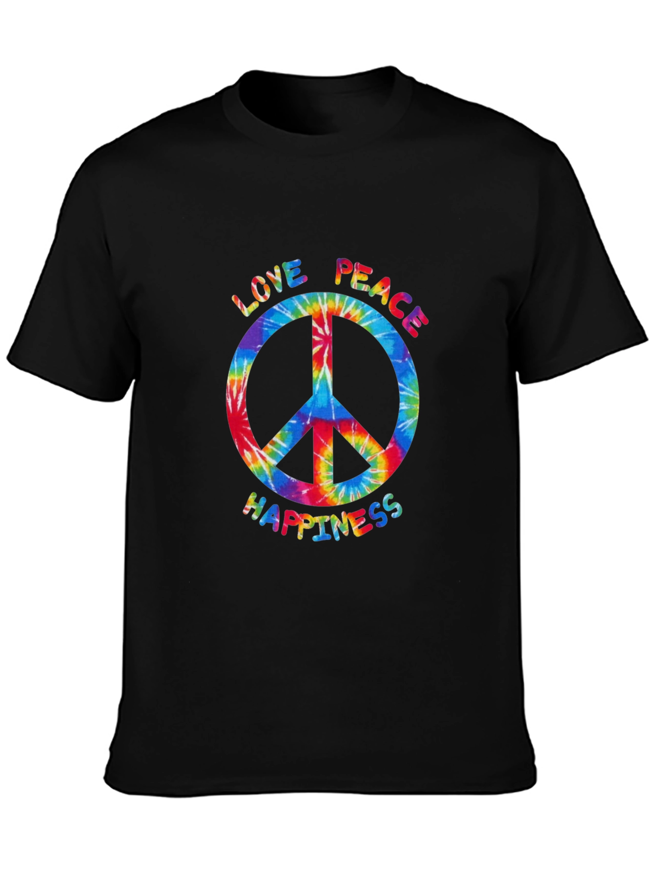 Black Peace Love Happiness Tie-Dye T-Shirt view 3