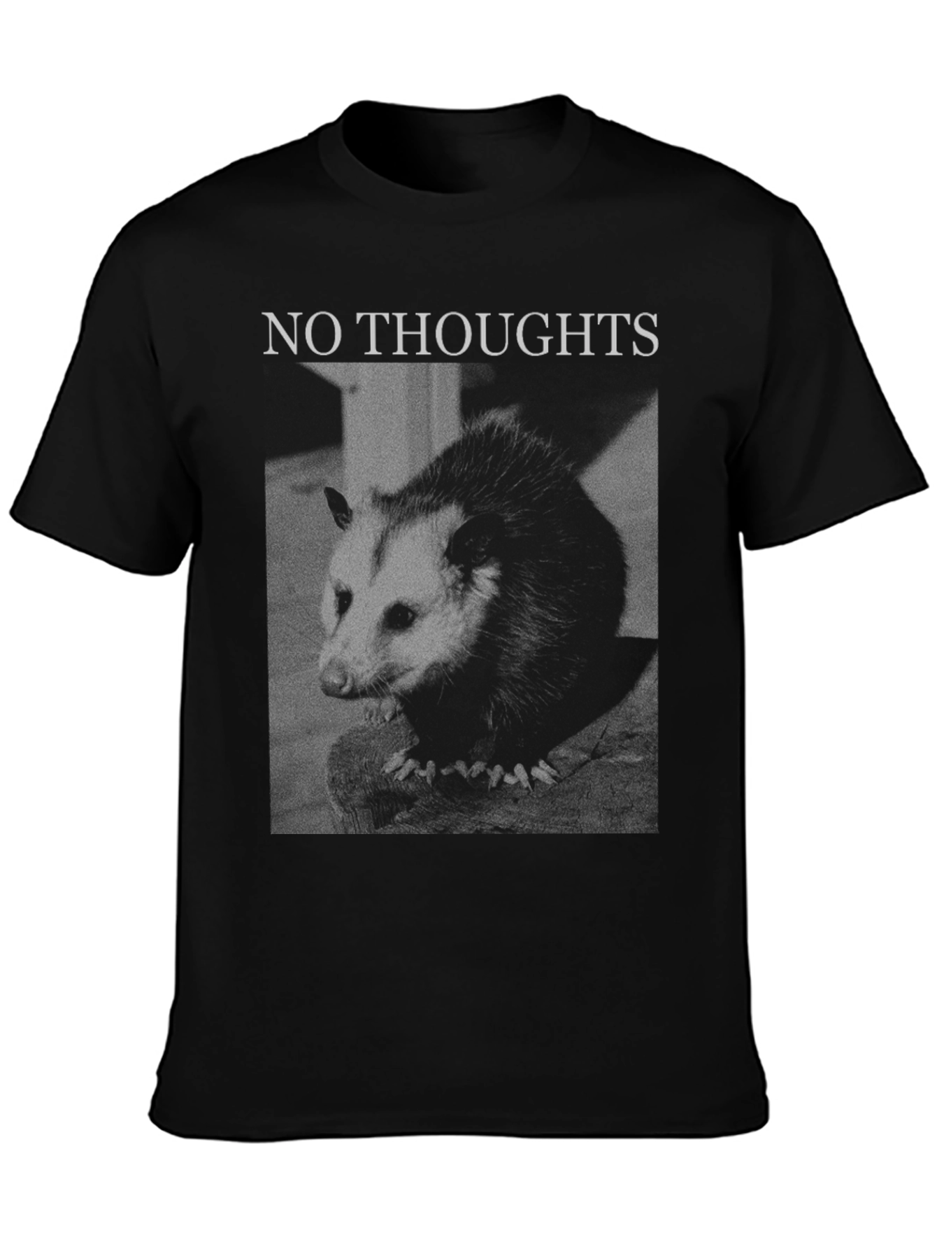 Black No Thoughts Opossum Graphic T-Shirt view 3