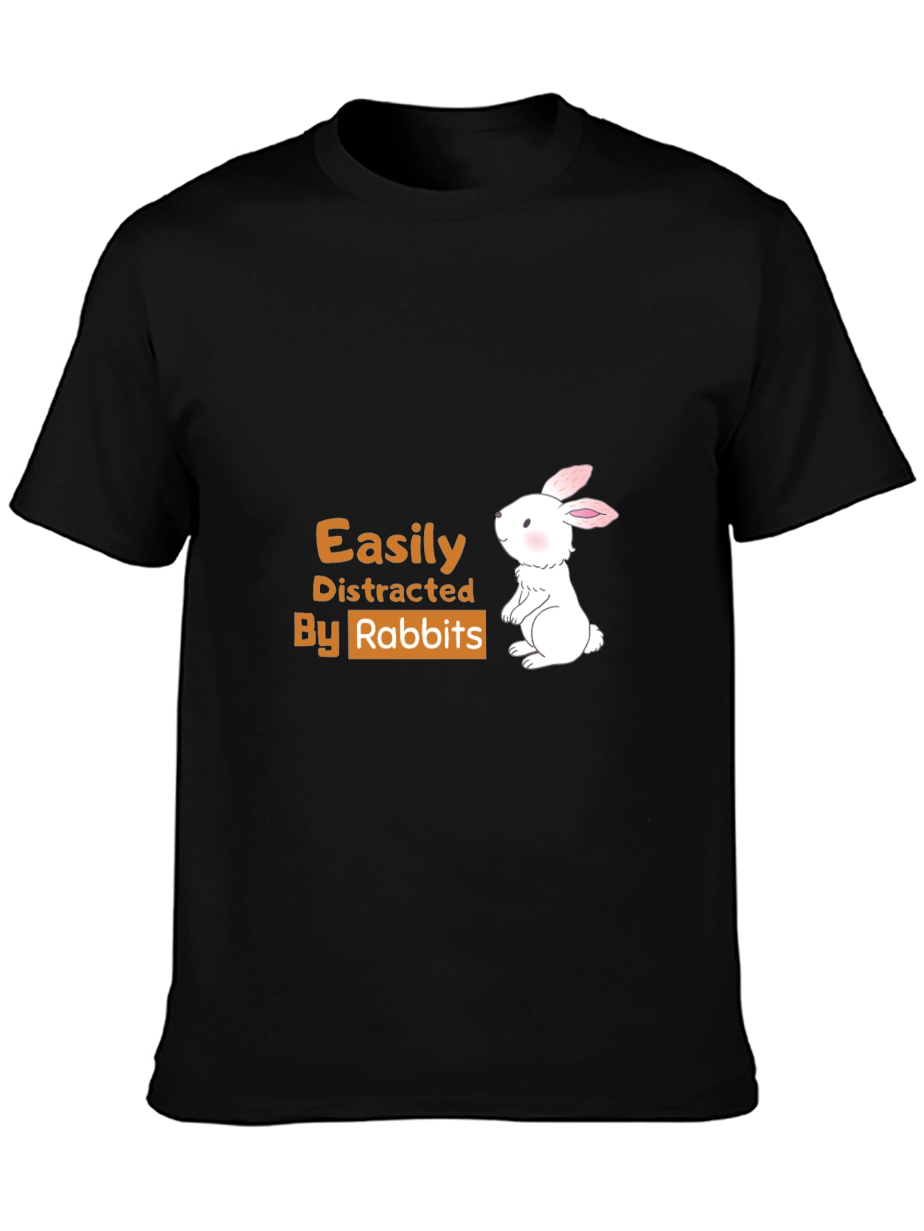 Black Easily Distracted By Rabbits T-Shirt view 3
