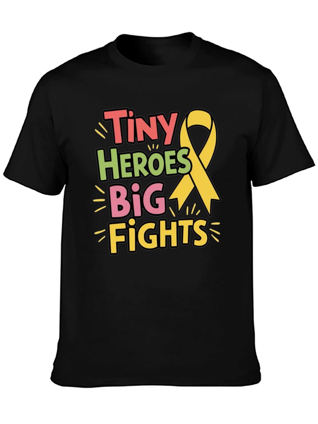 Black Tiny Heroes Big Fights T-Shirt - Childhood Cancer Awareness view 3