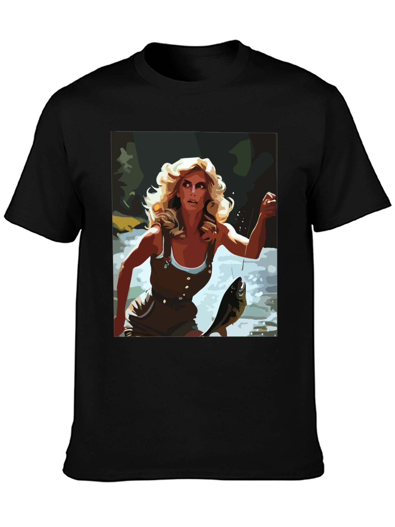 Black Fishing Woman Graphic Tee - Black Casual Shirt view 3