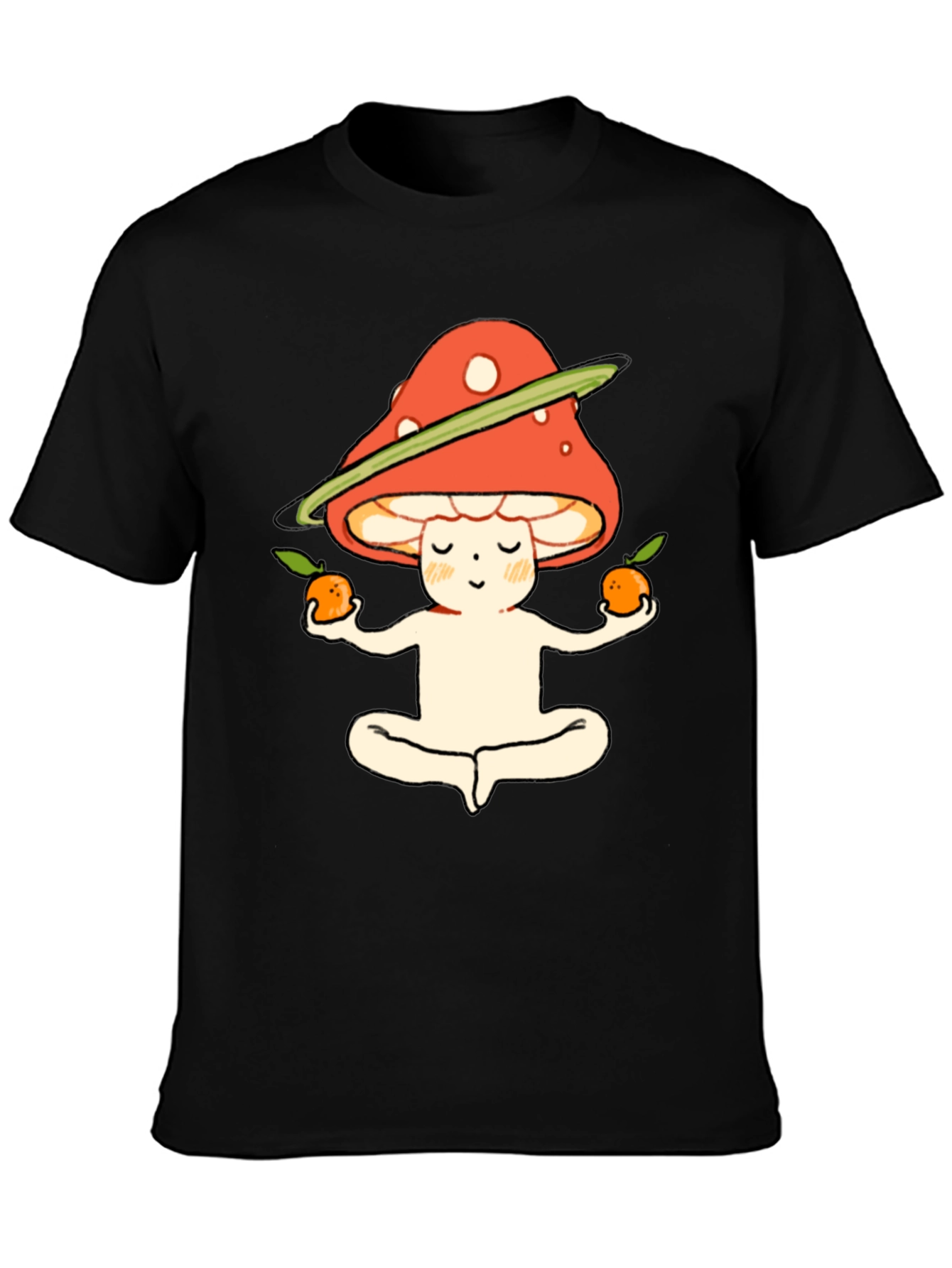 Black Meditating Mushroom T-Shirt view 3