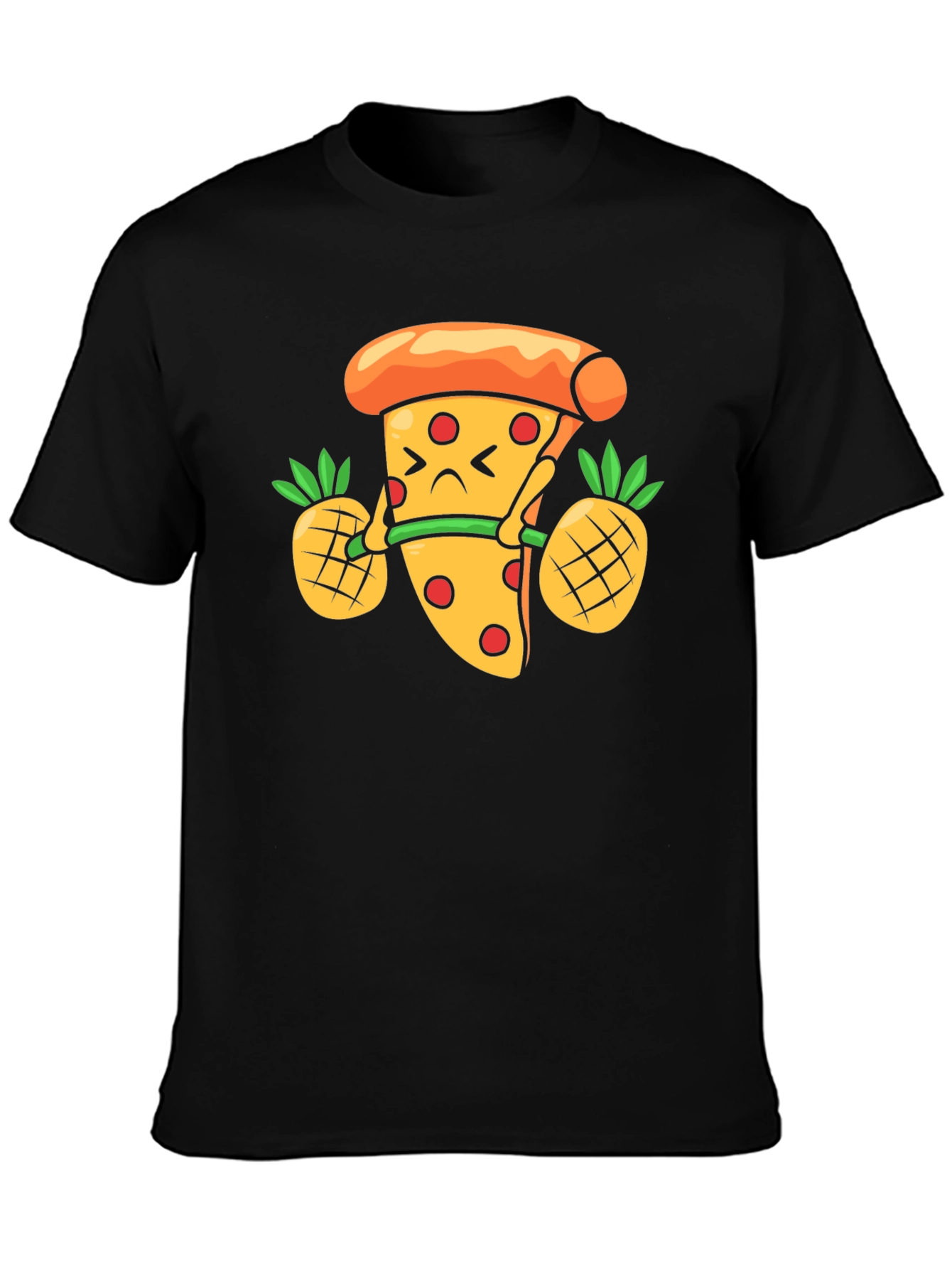 Black Pizza Lifting Pineapple Weights Funny T-Shirt view 3