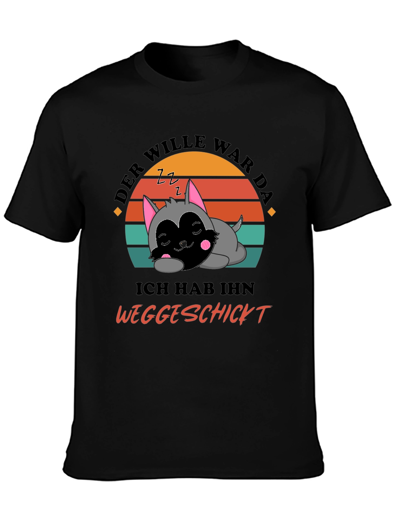 Black Funny Sleeping Cat T-Shirt view 3