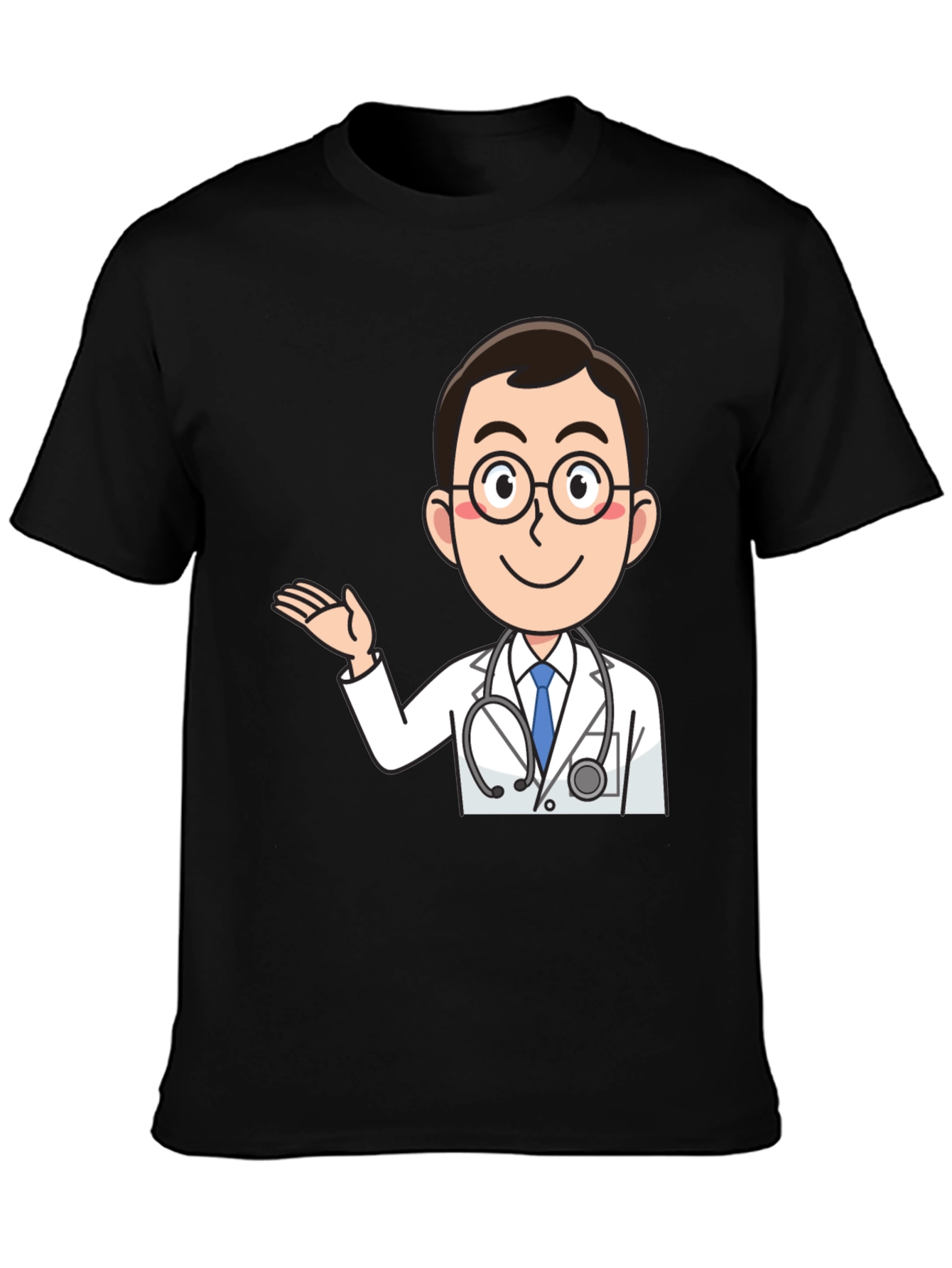 Black Cartoon Doctor Graphic T-Shirt - Black Cotton Tee view 3