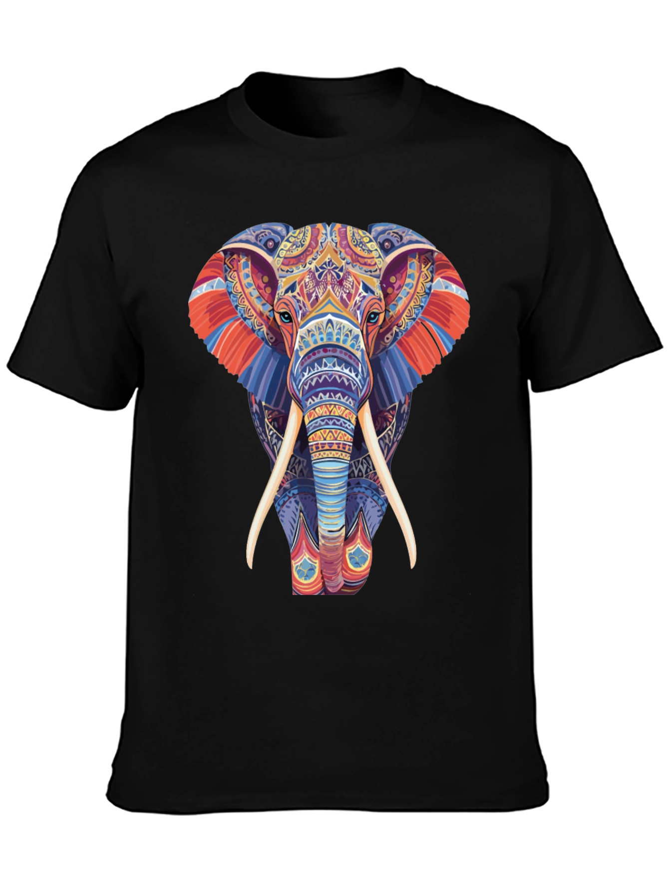 Black Elephant Graphic Tee - Vivid Pattern Print view 3